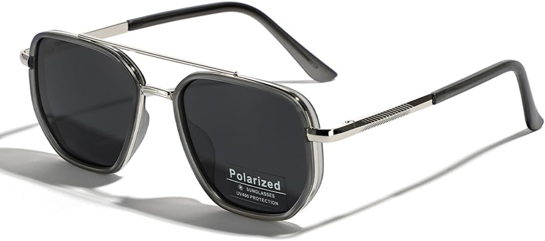 LIGOES TR90 Polarised Sunglasses Retro Square Flattop Sunglasses Double Bridge Full Frame UV400 Lens Glasses