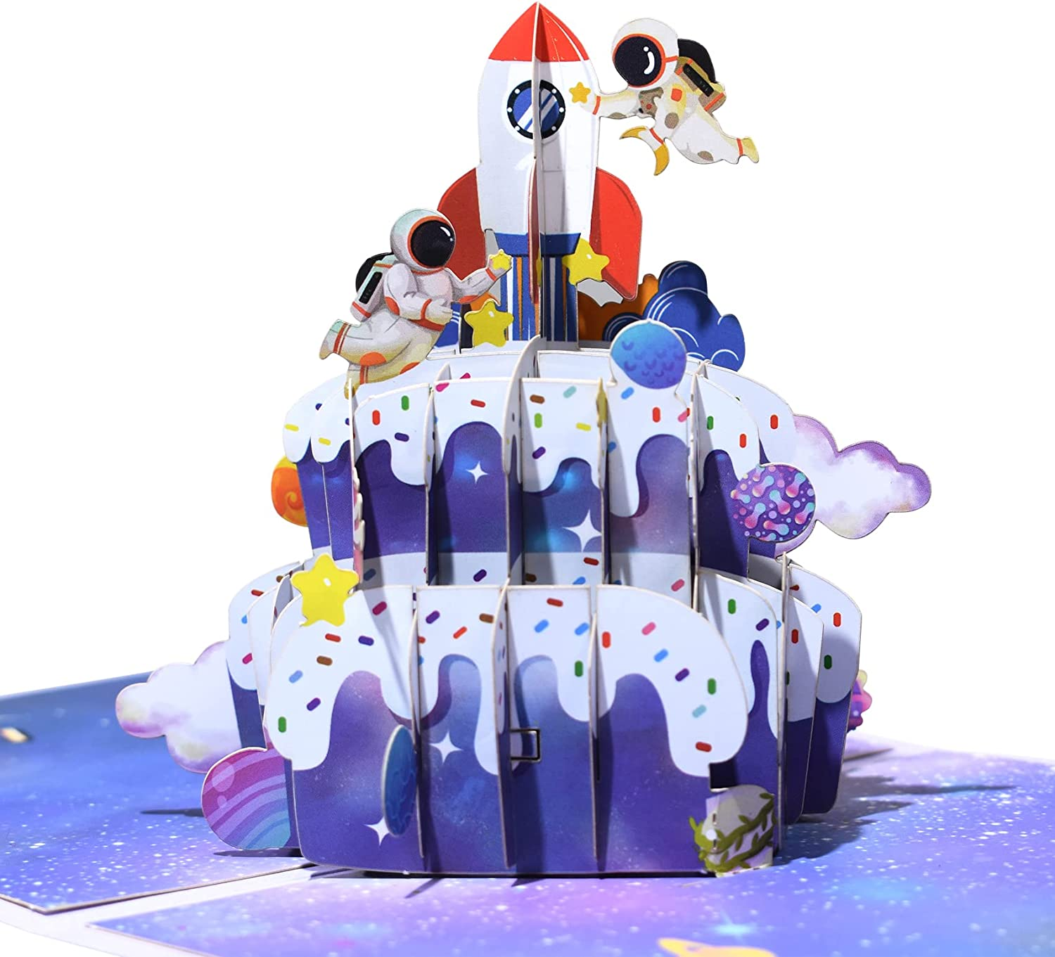 Magic Ants Outer Space Pop up Birthday Card,3D Birthday Popup Cards,Birthday Cake Funny Postcards Pop up Greeting Cards,Pop up Birthday Cards for Women Men (Birthday Cake - Rockets and Astronauts) image number 1