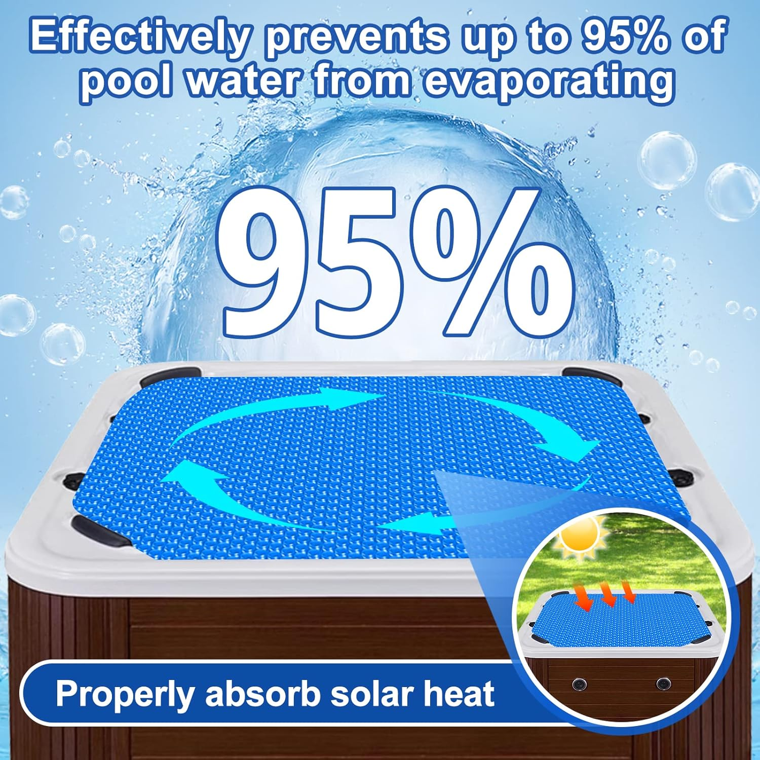 7X7 Ft Solar Hot Tub Cover Spa Bubble Covers Blanket for 7 X 7 Foot Square Hot Tub SPA Bubble Wrap Small Pool Cover Protector, 15-Mil Circle Thermal Insulation Floating Blankets (84 X 84 Inch)