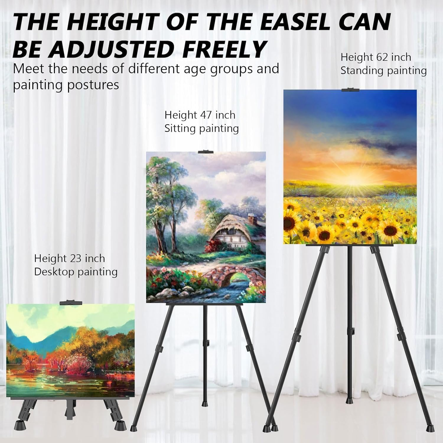Easel Stand for Sign Adjustable Double-Layer Metal Easel for Painting Stand for Canvas, Portable Tripod for Canvas and Display, Includes Carrying Bag, Black, Height 19-63 Inches (49-160 Cm) image number 3