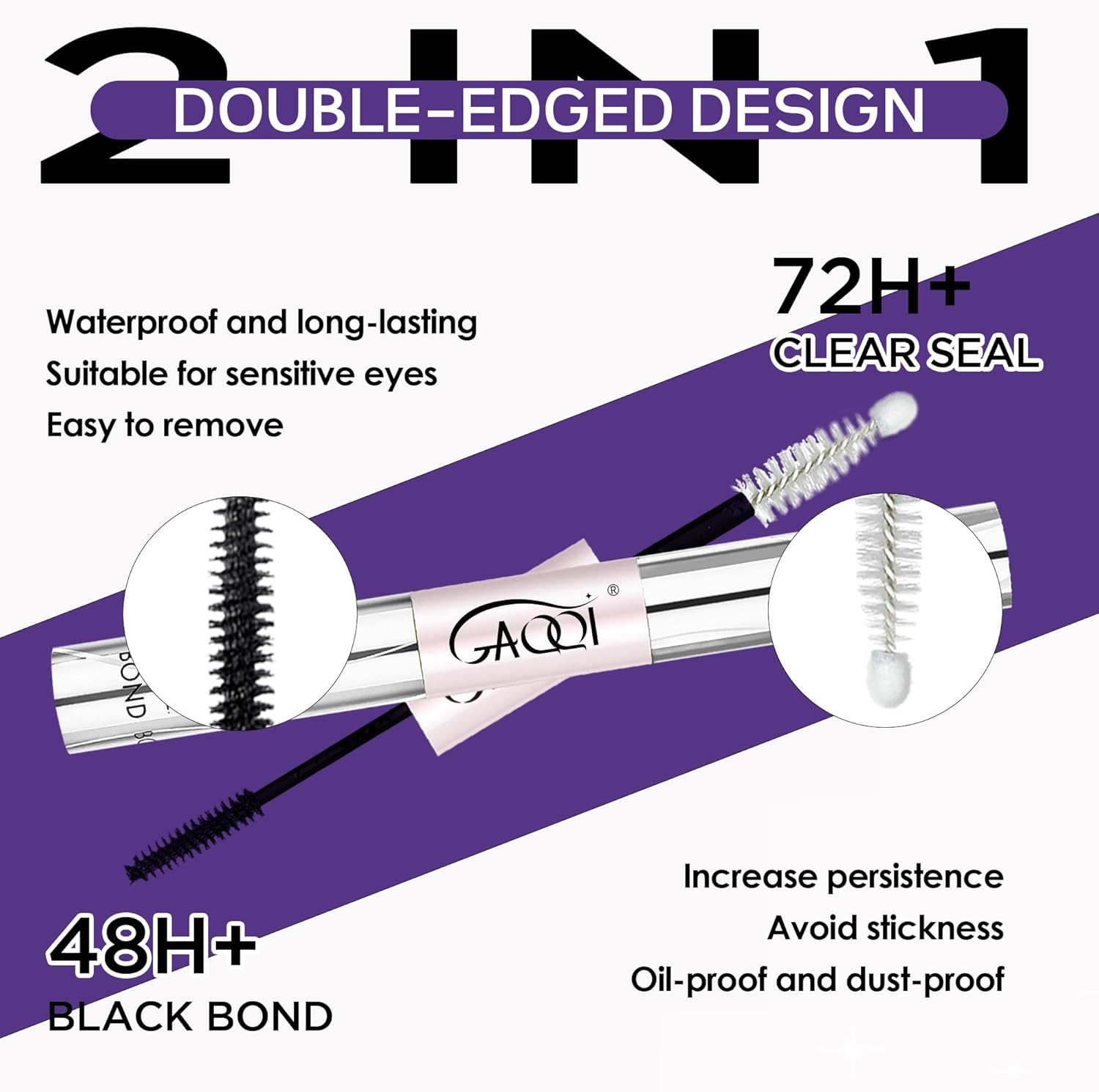 GAQQI Lash Cluster Glue, Lash Bond and Seal Waterproof, Bond & Seal Eyelash Glue for Clusters, Eyelash Adhesive Black Long-Lasting 72H, Latex-Free（5Ml+5Ml） image number 2