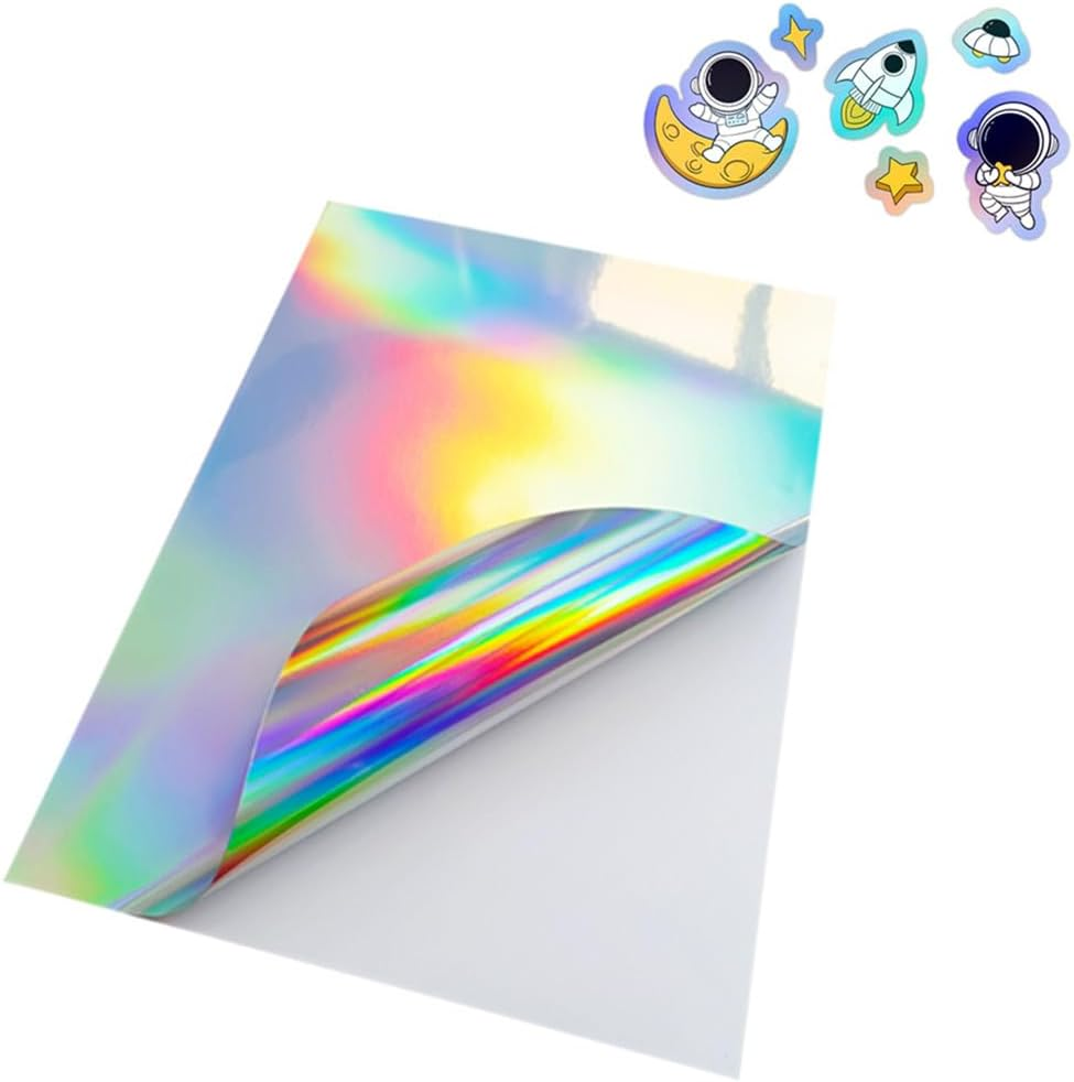 Cuicanfla 12 Pcs Holographic Sticker Paper, A4 Holographic Silver Card Metallic Rainbow Cardstock Foil Paper for Crafts Scrapbooking Shimmer Mirror Finished Shiny Sheets, for Inkjet, Laser Printer image number 2