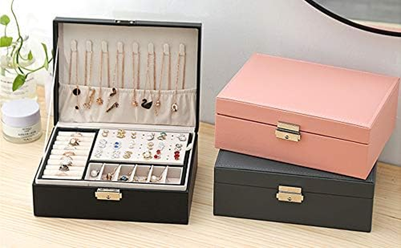 EKKONG Women'S Jewellery Box Travel PU Leather Jewellery Case Small Jewellery Box Girls Jewellery Storage Box for Rings, Earrings, Bracelets and Necklaces (Black)