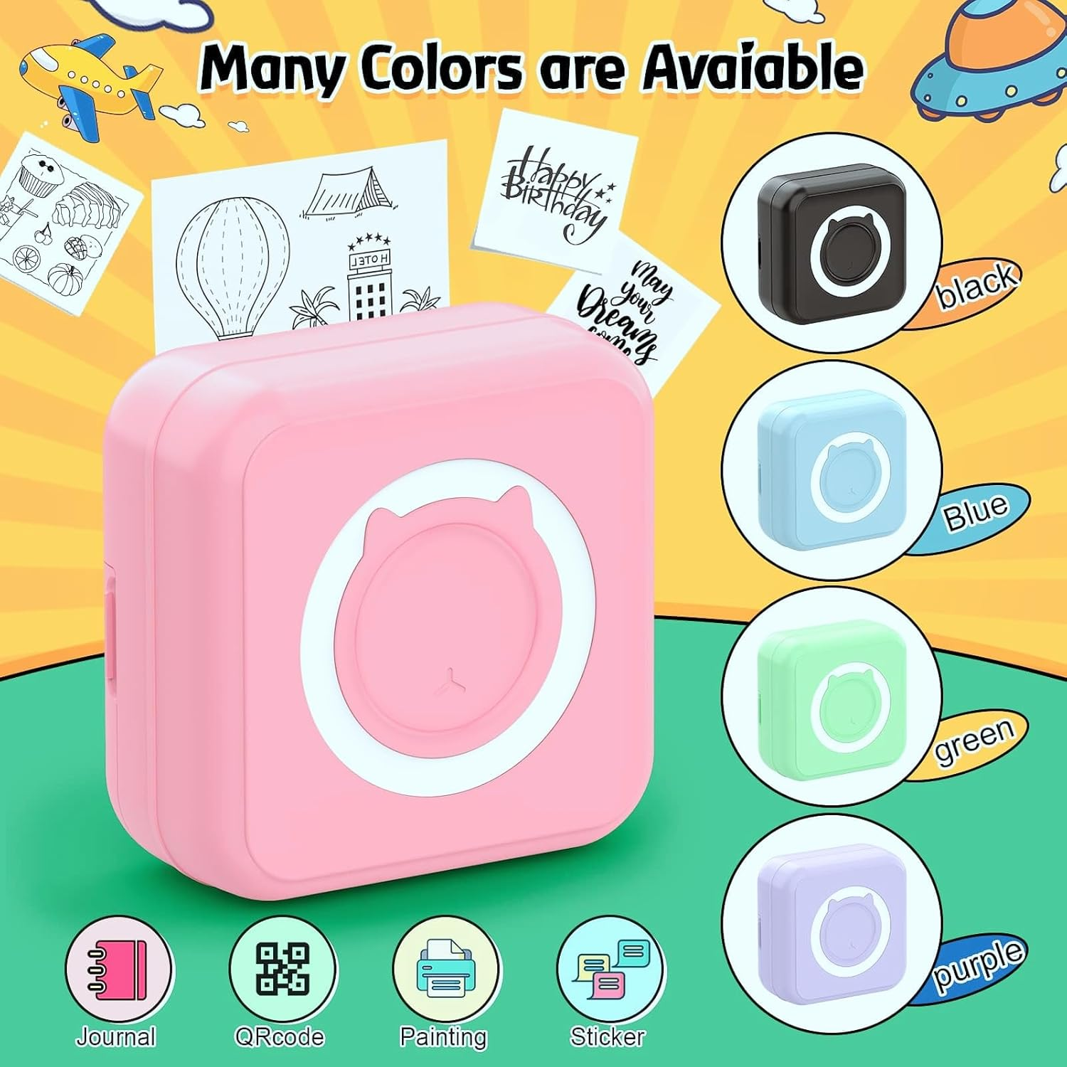 QYCHHJ Inkless Sticker Printer for Iphone/Android/Tablet, Bluetooth Mini Pocket Printer with 8 Rolls Thermal Paper, Portable Mini Printer for School Notes Journal Memo Photo Picture, Pink image number 4