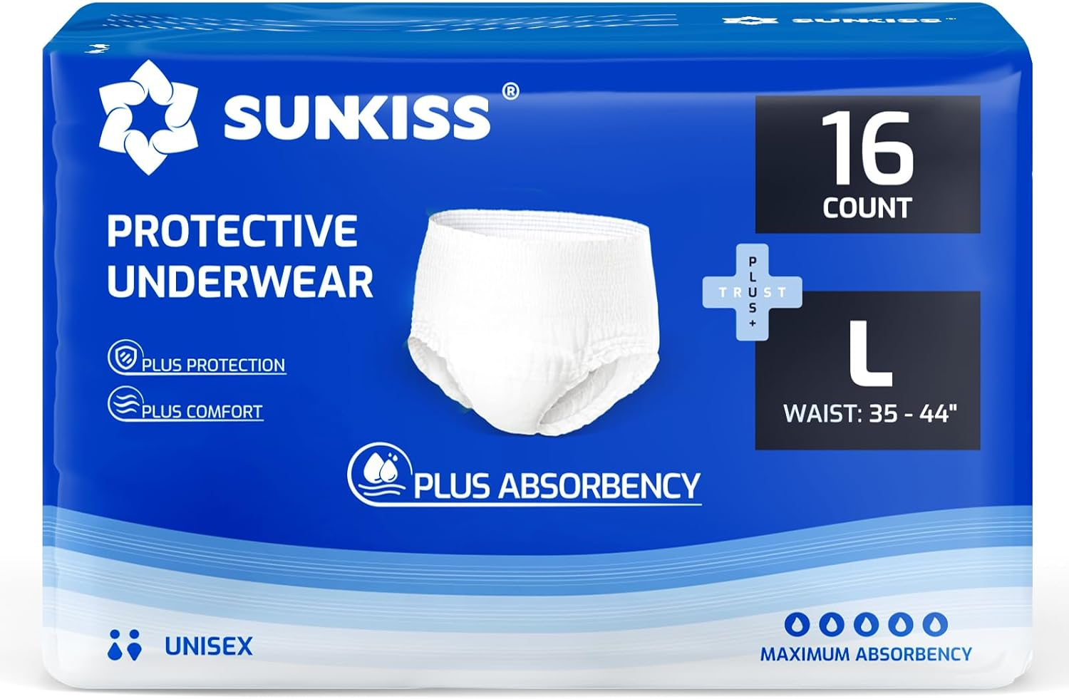 SUNKISS Trustplus Unisex Incontinence Disposable Underwear, Large, 16 Count - Heavy Absorbency, Barrier Leak Protection, Odor Control, Soft, Flexible Fabric image number 3