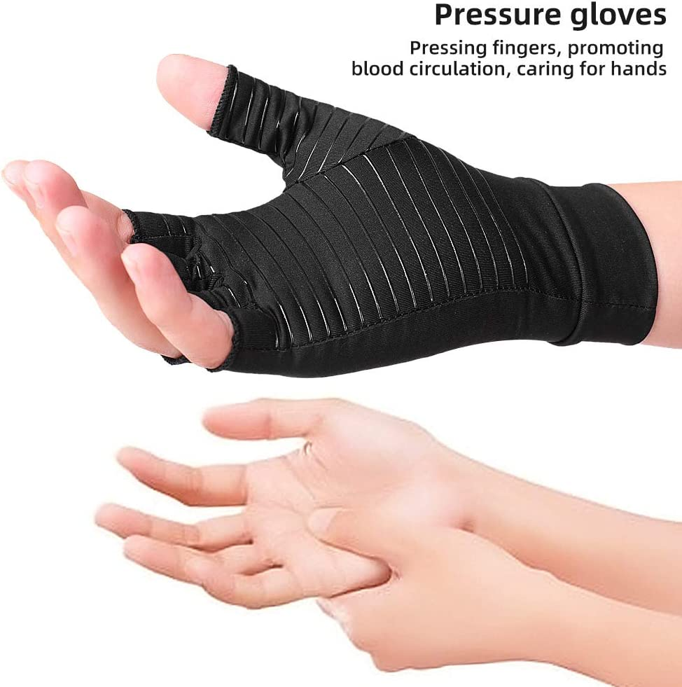 Compression Arthritis Gloves, Copper Fiber Relief Hand Arthritis Joint Pain Half&Full Finger Anti-Slip Sports Gloves for Men Women image number 5