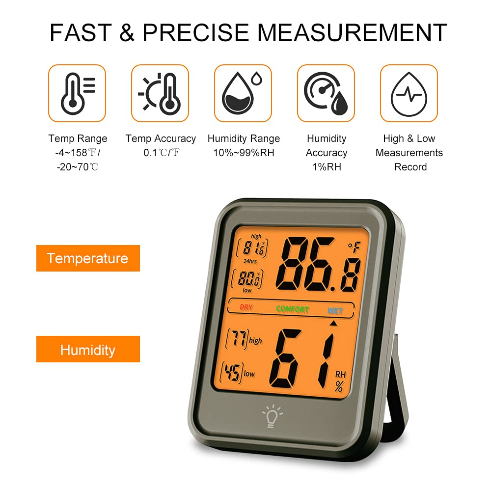 Digital Hygrometer Indoor Temperature and Humidity Meter with Display High Precision Condition Indicator Low Records for Home Bedroom Office Greenhouse image number 4