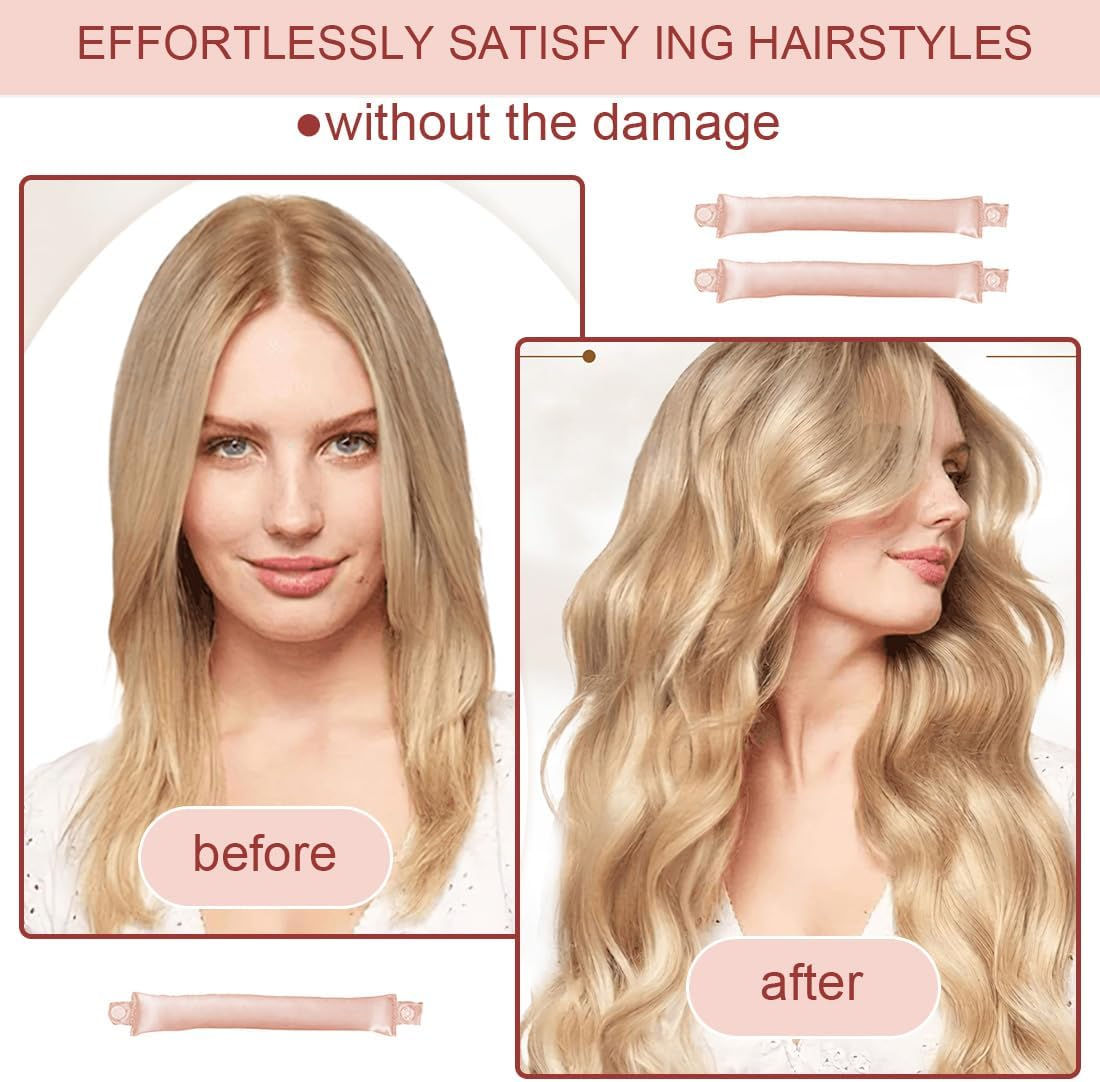 ZEPIQOR Heat Free Curl, 3 Pieces Heatless Curls, Heat Free Curl, Heat Free Curl, Heat Free Curls Hair Roller, Heatless Curls for Alle Haartypen(Pink)