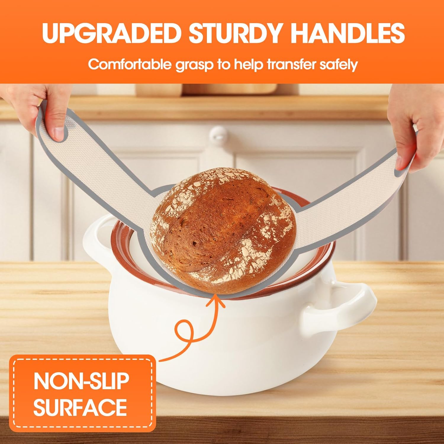 Silicone Bread Sling - Features a Long Handle Design, round Shape, Non-Stick & Durable,And Reusable Baking Bread Mat, Suitable for Dutch Ovens, Easy to Move (Grey) - Grey image number 5