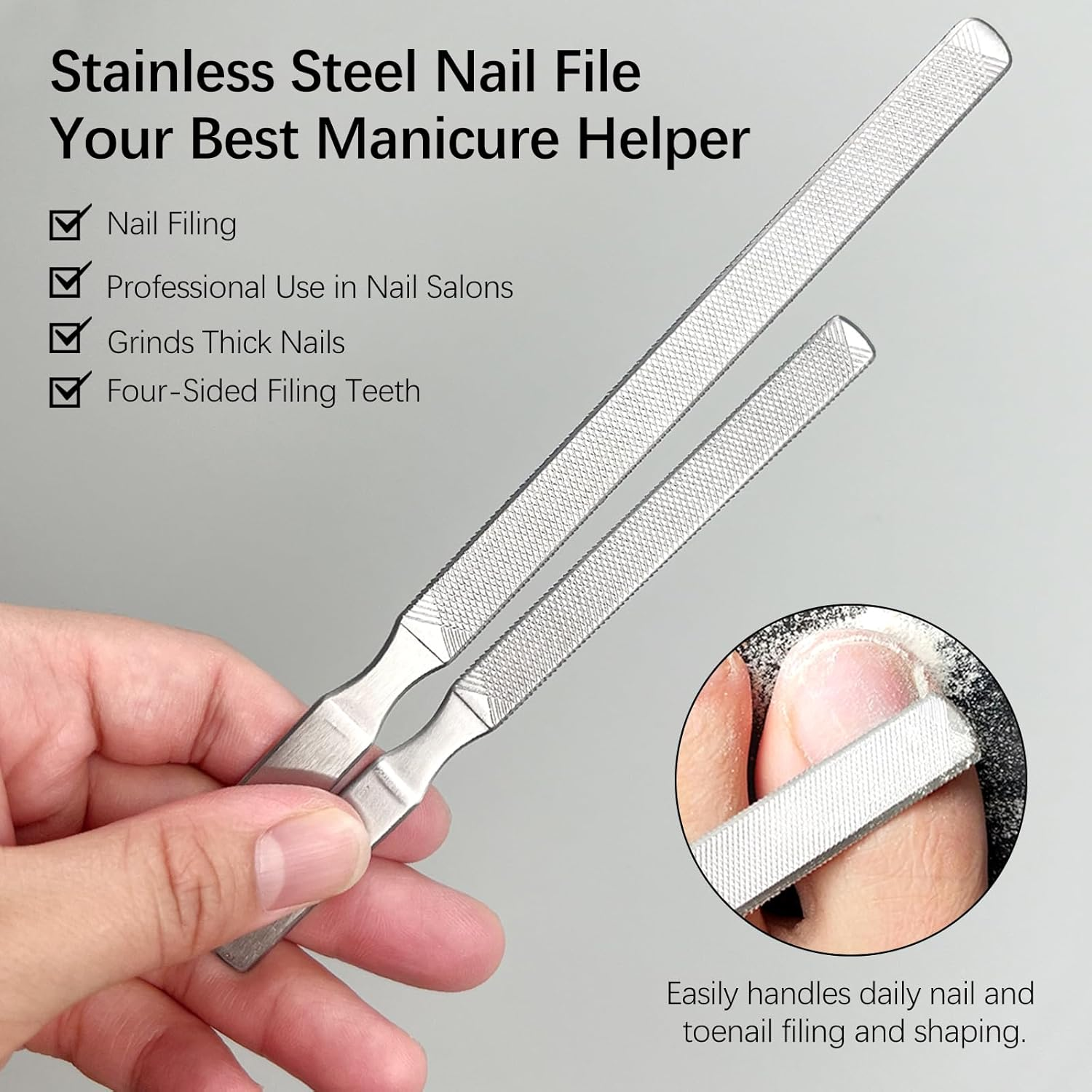 2-Pack Stainless Steel Toe Nail Files, 4-Sided Design for Thick Nails, Ideal for Men, Seniors, and Dogs image number 6