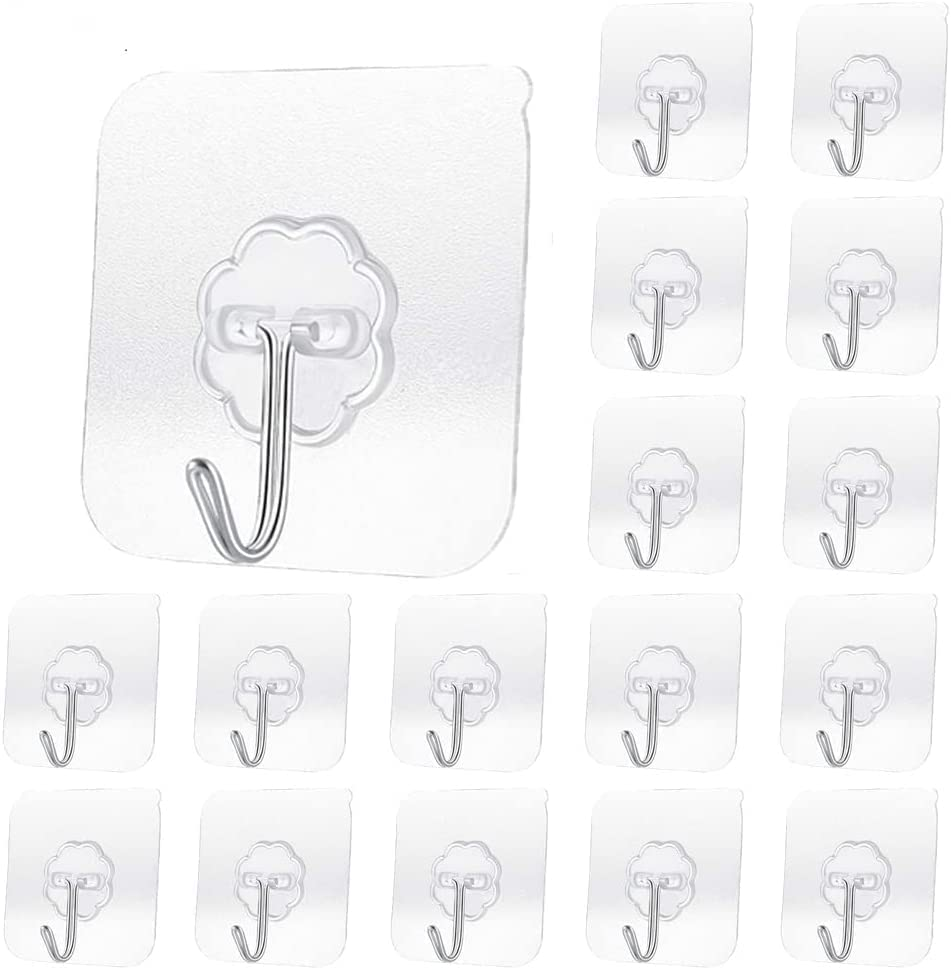 Alayaglory Transparent Adhesive Hooks 30 Lb(Max), Waterproof and Oilproof Reusable Seamless Hooks, Heavy Duty Wall Hook for Kitchen Bathroom Office (8 Pack) Transparen image number 2