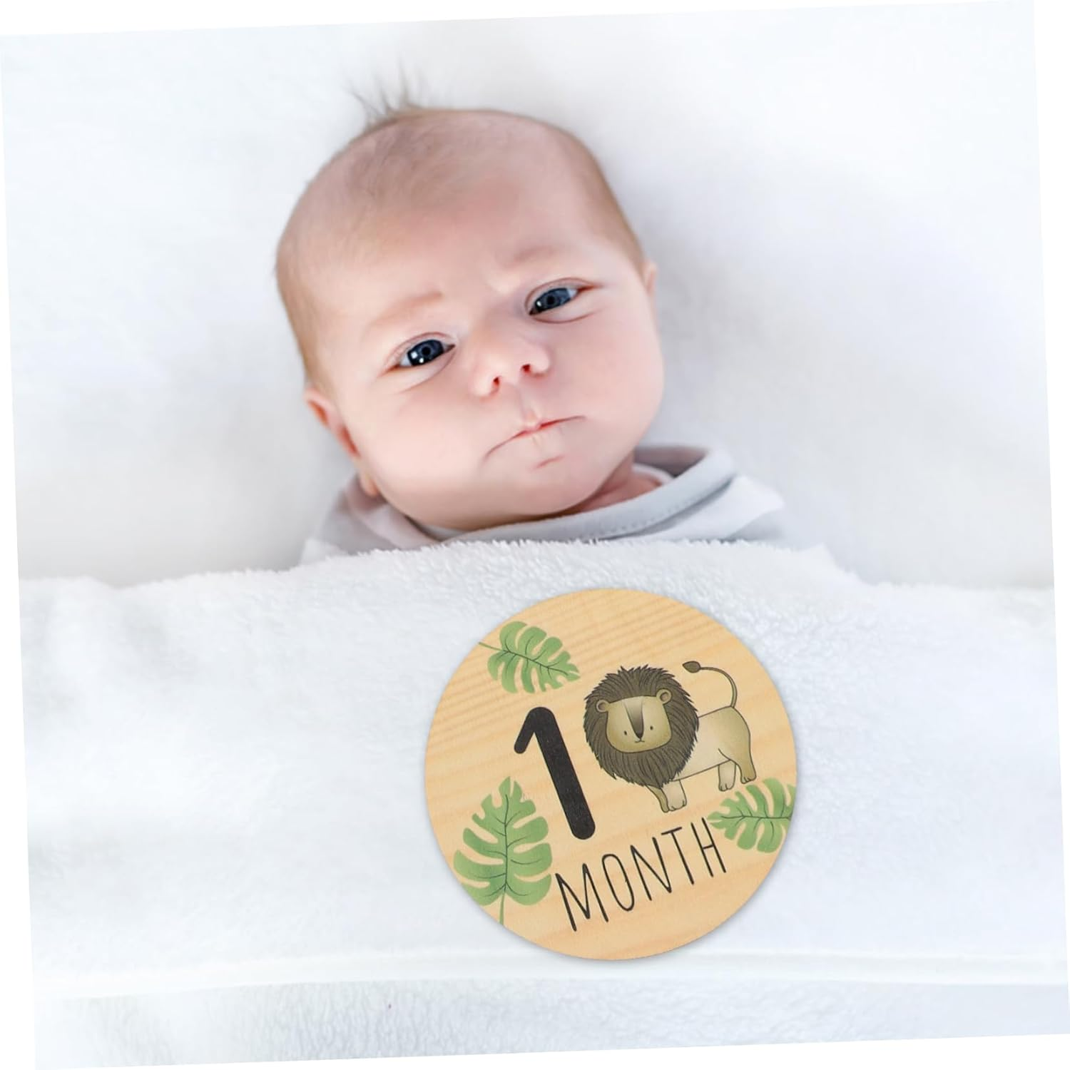 7Pcs Baby Monthly Progress Wooden Signs Double-Sided Cartoon Animal Photo Props for Newborn Announcement Nursery Name Board image number 1