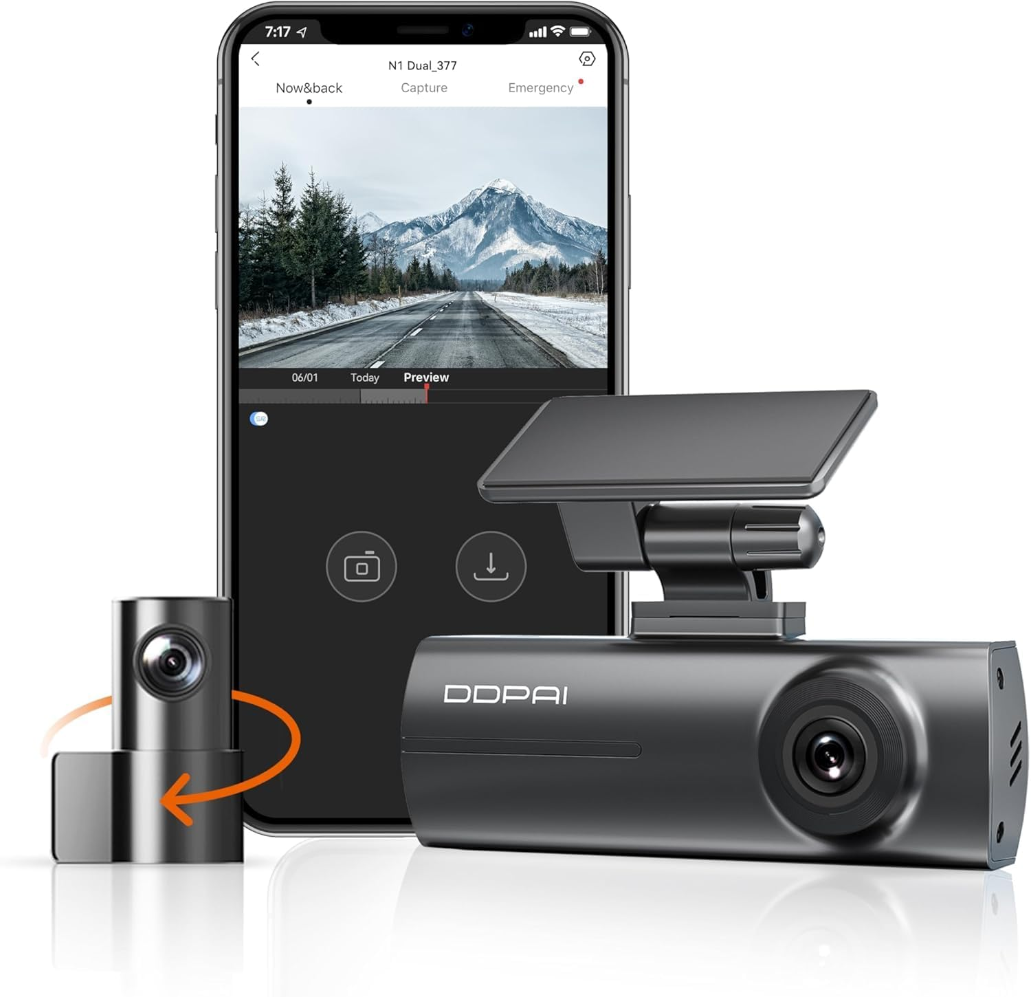 DDPAI Car Dash Cam 1296P+1080P Front and Rear Built-In Wifi G-Sensor with Smart APP Control, Night Vision, WDR, Loop Recording, Collision Lock, 24 Hours Parking Monitor, Support 256GB TF Card, N1 Dual image number 3