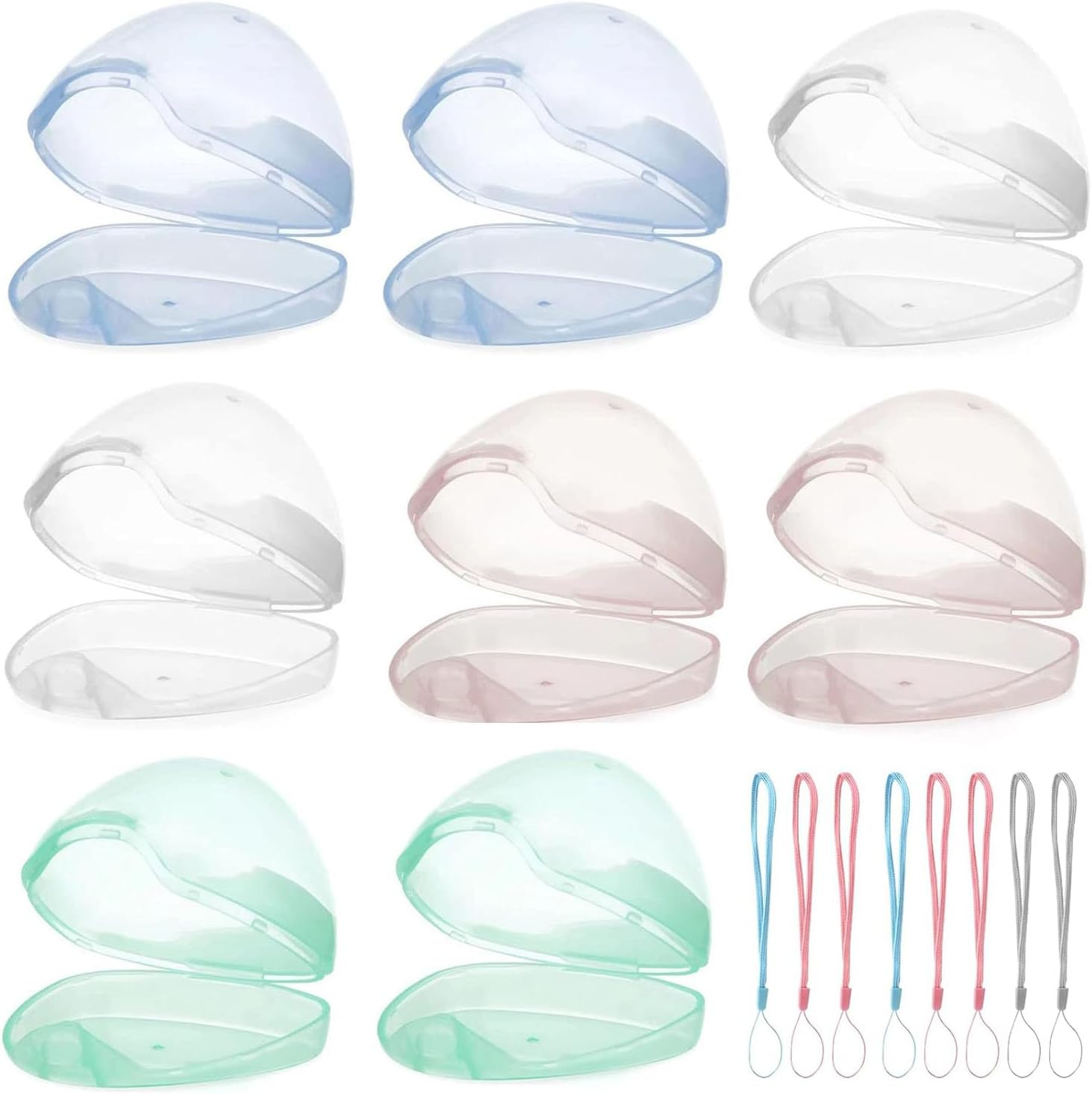 Mtxorvix Pacifier Case, Universal Accessories Holders, Transparent Pacifier Case with String, 4 Colors Dummy Holder Case Soother Pod, Bpa-Free Nipple Shield Case for Infant, Travel, Home(8 Pack)
