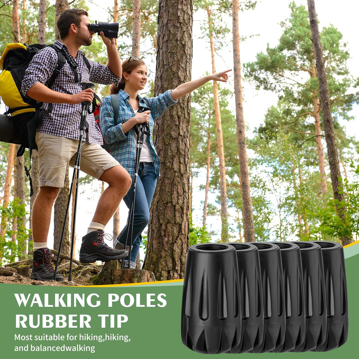 Durable Replacement Rubber Tips for Trekking Poles - Universal Anti-Slip Hiking Stick Caps - Shock Absorbing Pole Accessories - Fits 11Mm Standard Poles - Set of 6 image number 5