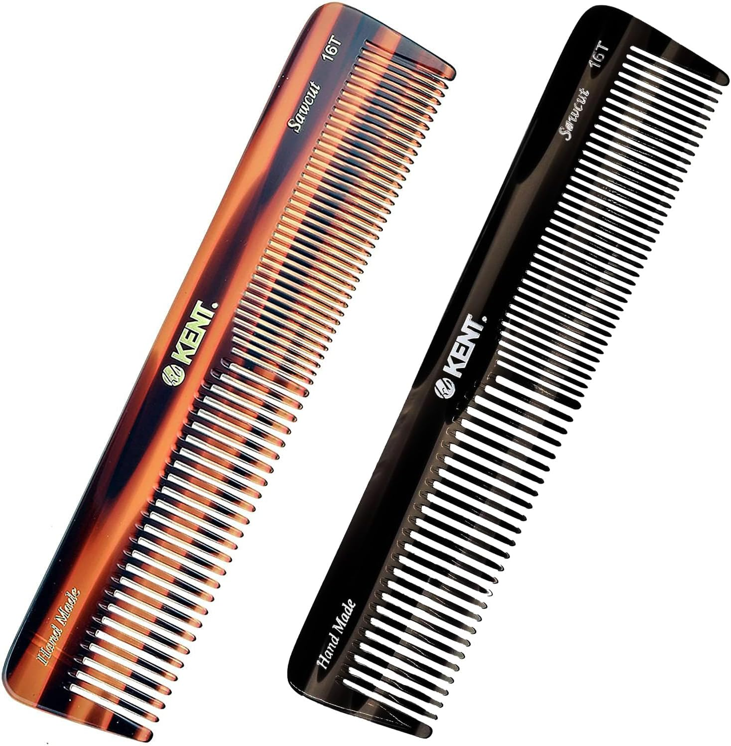 Kent 16T Black Graphite Fine and Wide Tooth for Daily Grooming,Handmade Styling Comb for All Hair Types,Wet or Dry Hair Detangling Comb for Men and Women,Saw Cut Hand Polished,Made in England