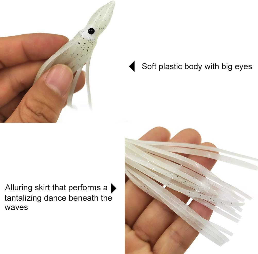 Fishing Squid Skirts Glow Lures Luminous Octopus Skirtstrolling Lure Soft Plastic Fishing Bait for Bass Salmon Trout 5Cm/1.96In,9Cm/3.54In,11Cm/4.33In Pack of 20 image number 2