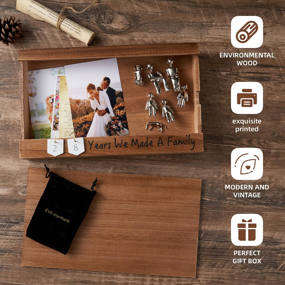 Personalized Romantic Wedding and Anniversary Keepsake Box with Family Statue - Wooden Memory Picture Box for Cherished Keepsakes and Ticket Storage - Elegant Couple Gift image number 4