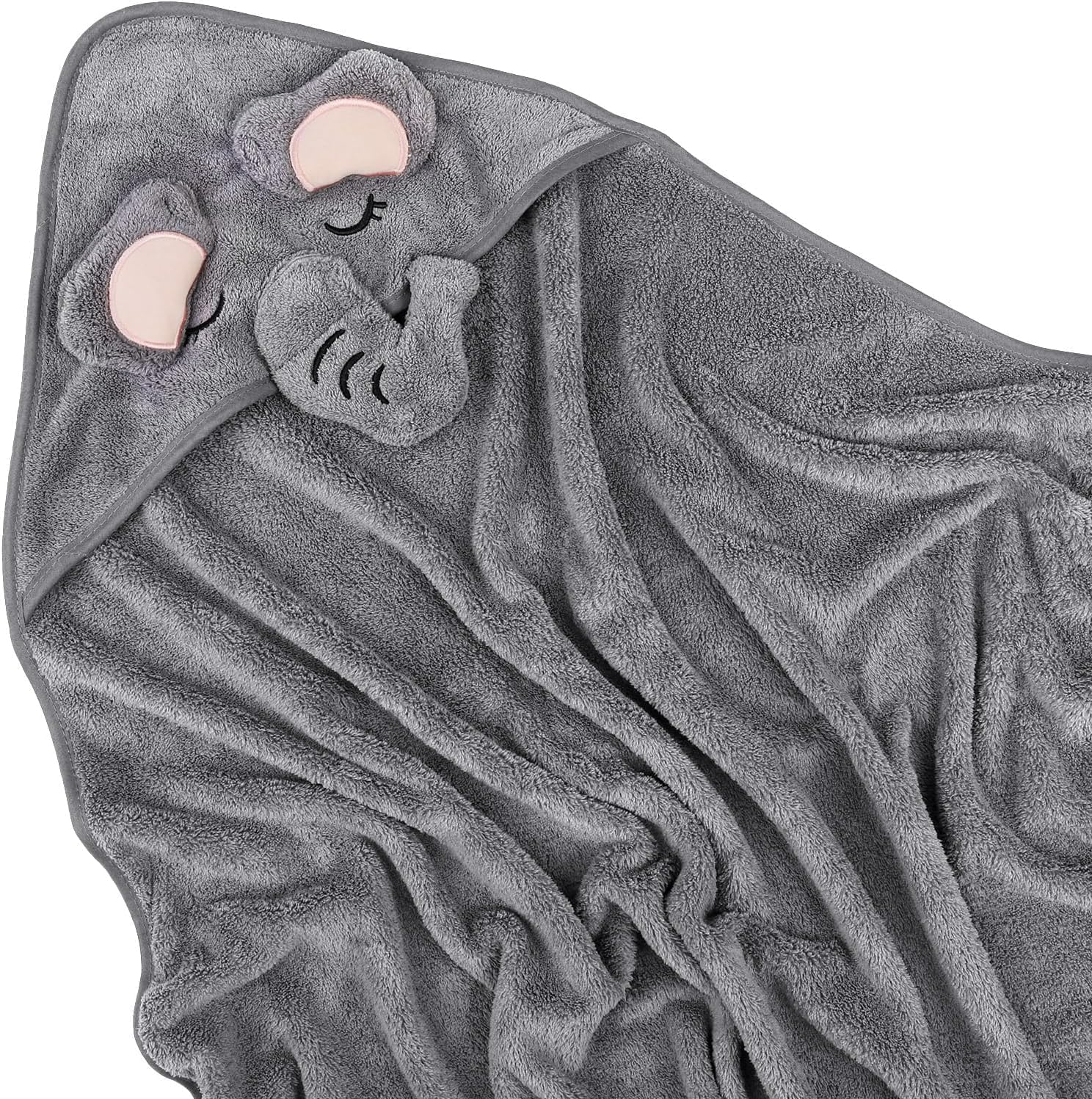 Lylilidy Hooded Baby Towel with 2 Towel for Kids, Premium Soft Bath Towel for Newborn, Infant, Natural Baby Stuff Towel, Soft Coral Bath Towel for Boys and Girls 80X80Cm(Grey) image number 4