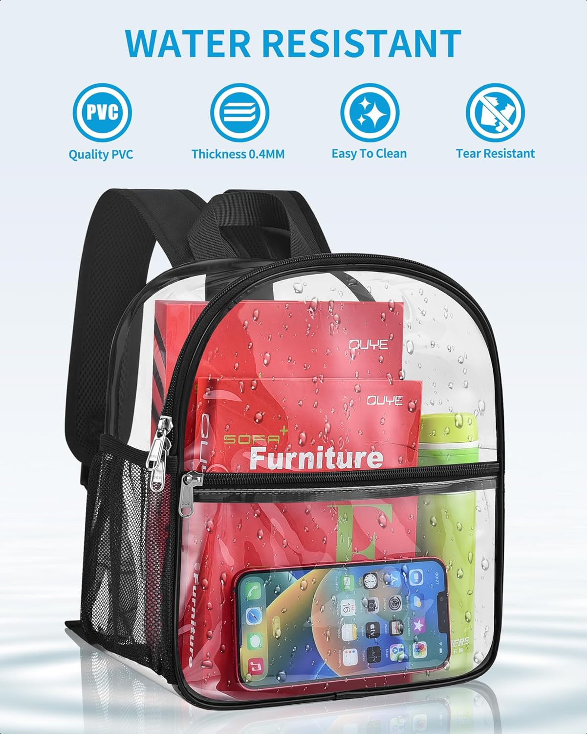 Paxiland Clear Backpack Stadium Approved 12&times;12&times;6, Clear Heavy Duty Mini Backpack for Concert Sport Events Work Travel School - Blue image number 7