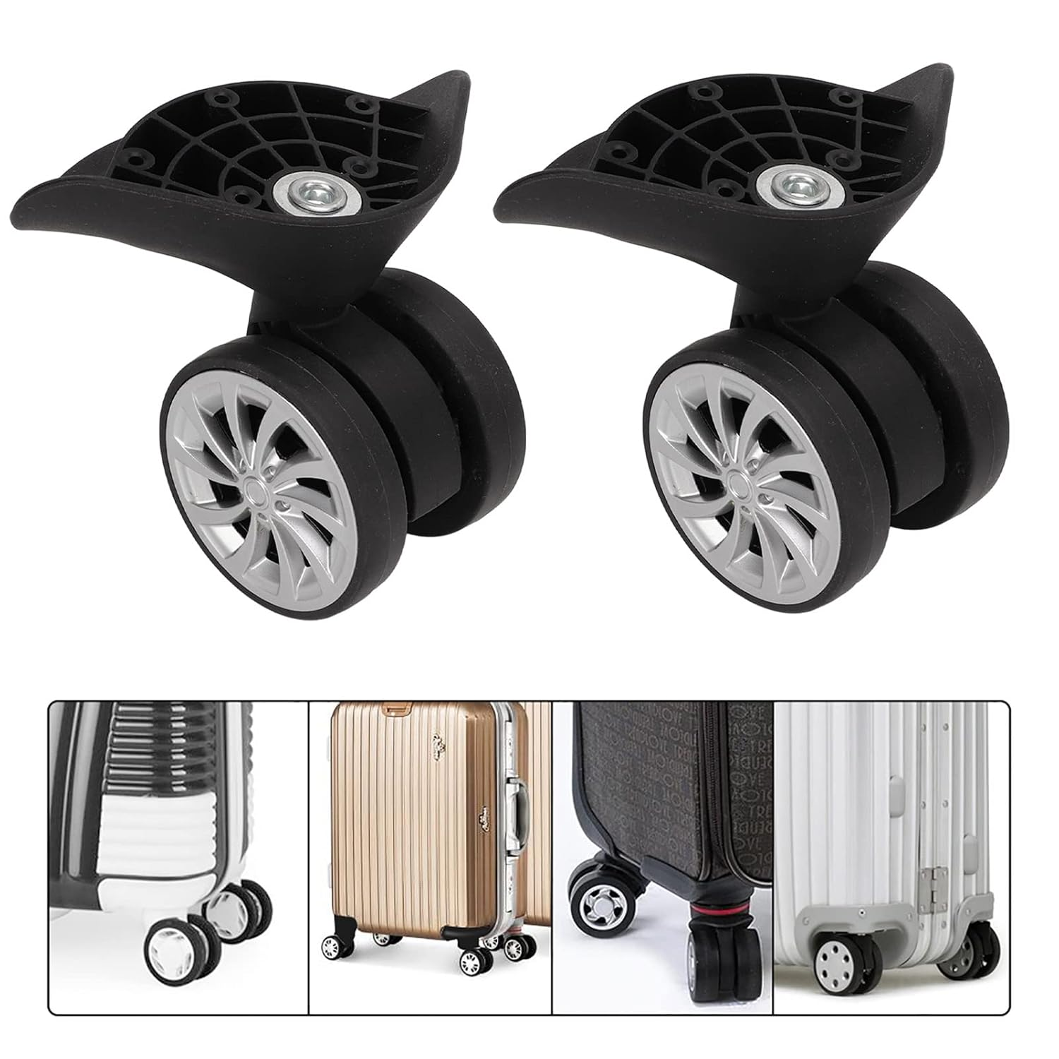 Luggage Caster Wheels, One Pair Suitcase Casters Nylon Black Luggage Wheels for Replacement Upgrade Travel 279G image number 3