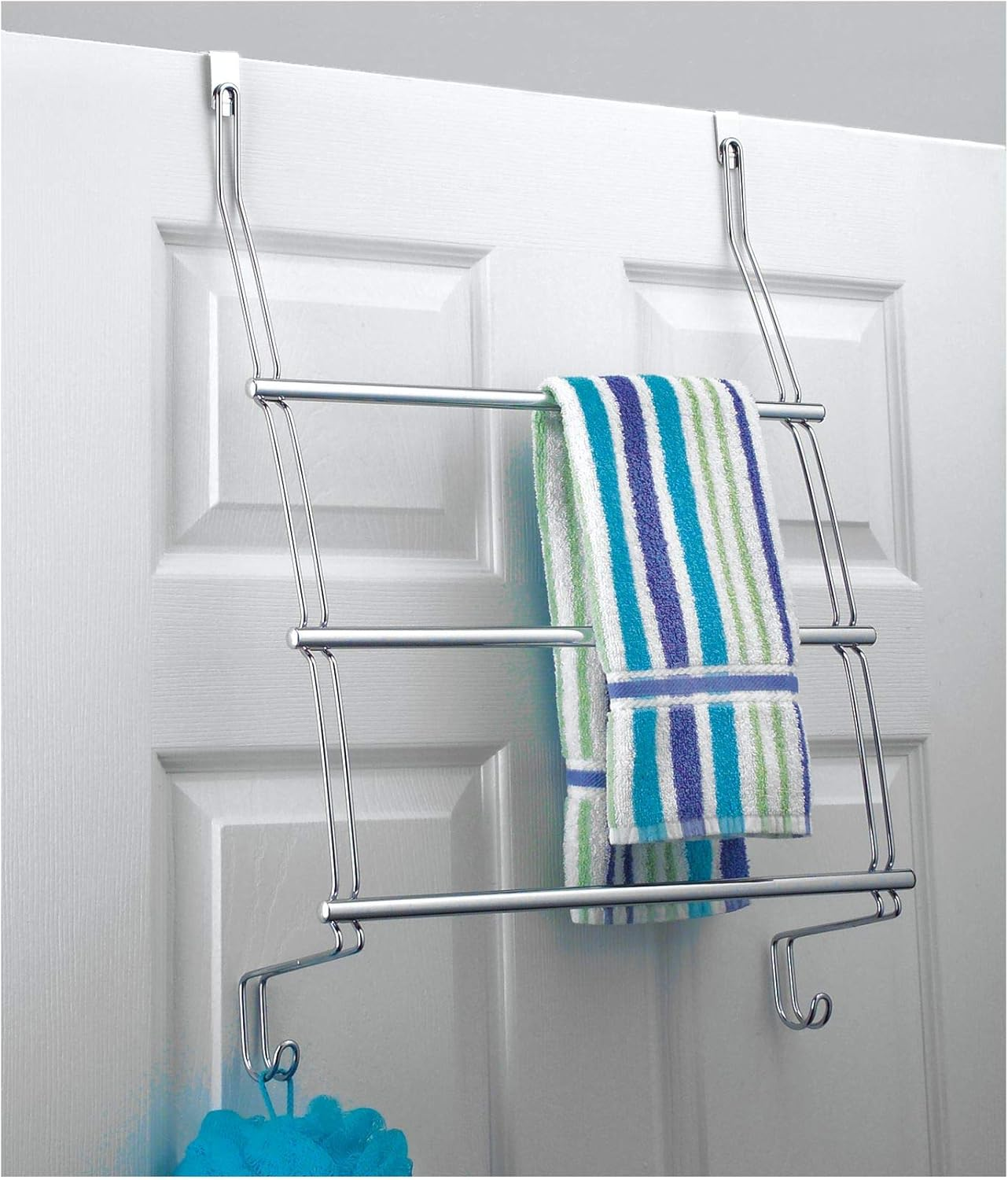 Idesign over the Door Towel Rack with Hooks for Bathroom,Chrome - Bronze image number 2