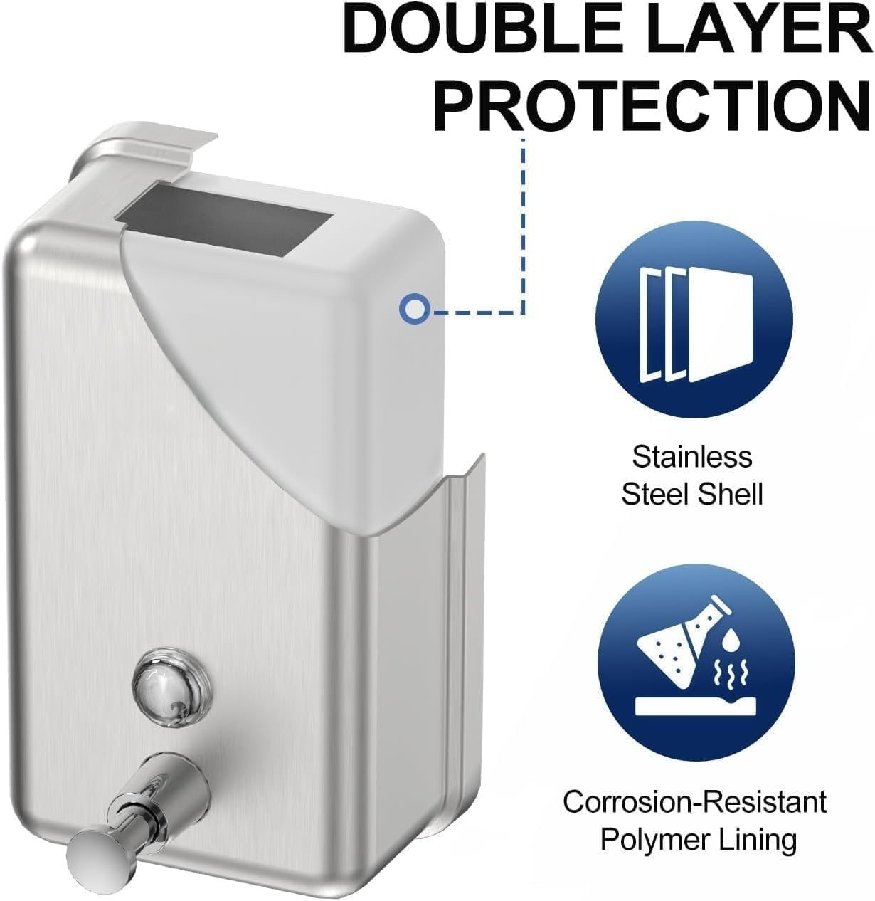 Commercial Soap Dispenser Wall Mount Stainless Steel Manual Pump Liquid Rust-Proof Leak Free for Bathroom Restaurant 500Ml/17Oz (Silver) image number 4