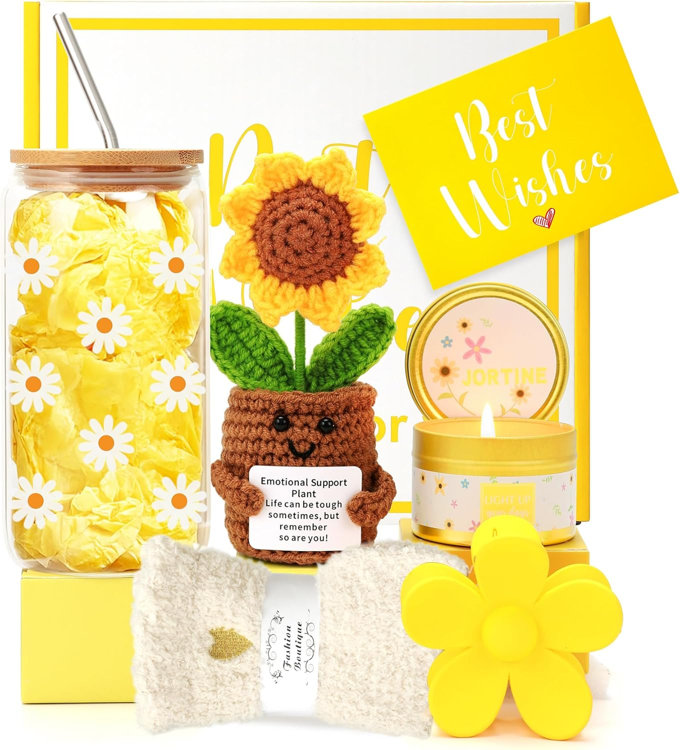 JORTINE Sunflower Gift Set for Women, Gift Set Glass Cups, Valentine'S Day Gift, Original Idea for Birthday, Best Gift for Friend, Sister, Colleague