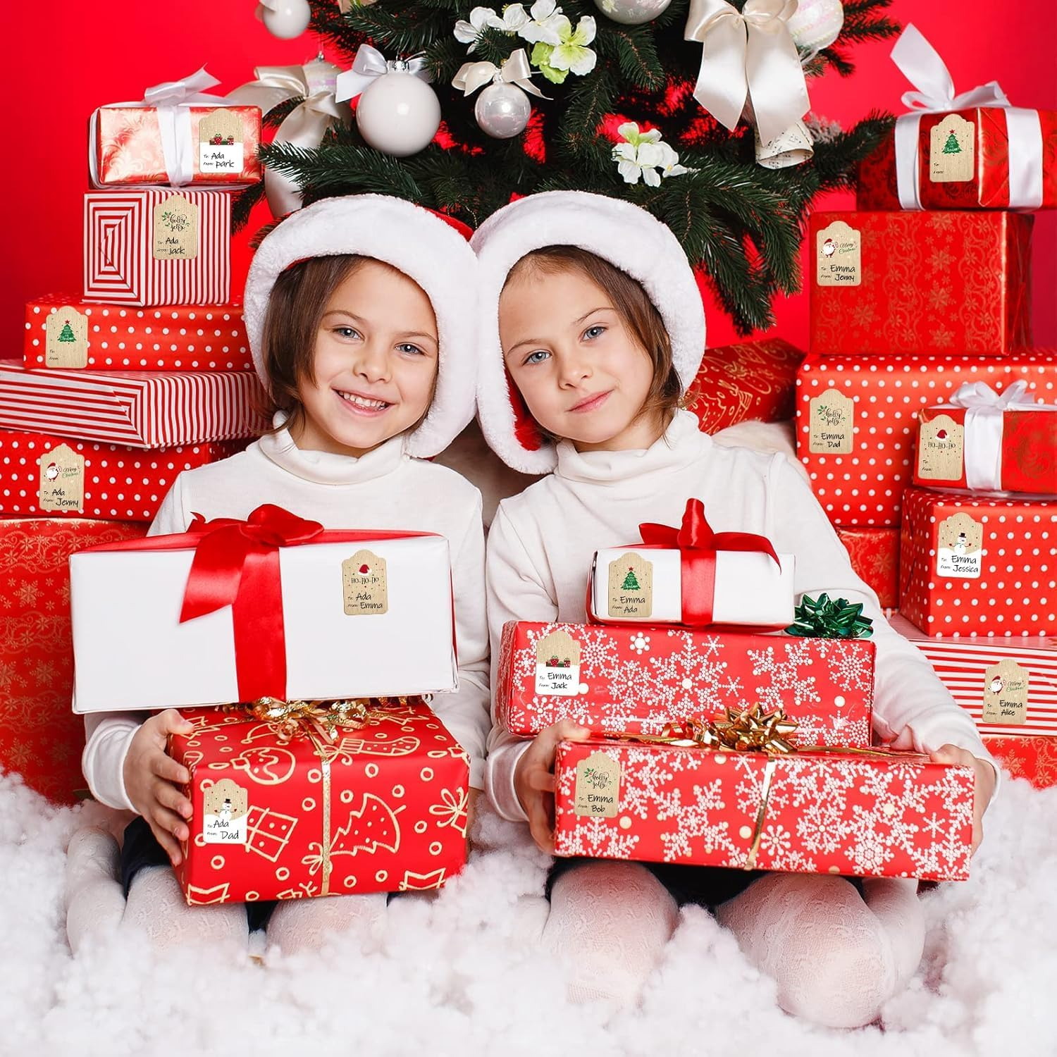 300 Pcs Brown Kraft Christmas Stickers, 6 Designs, 2 X 3 Inch Rectangular Labels Tags image number 3