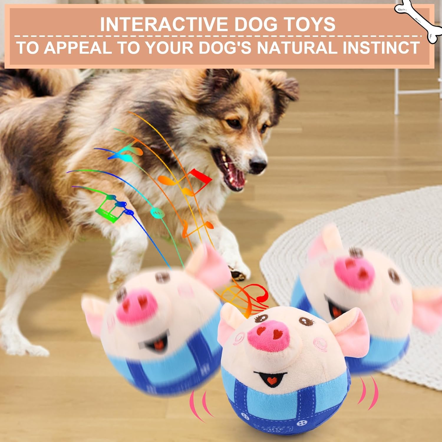 BABORUI Interactive Dog Toys Pig, Jumping Squeaky Dog Toys with Recording and Music Modes, Rechargeable Moving Dog Chew Toys for Small/Medium/Large Dogs to Keep Them Busy(Blue Pig) image number 1
