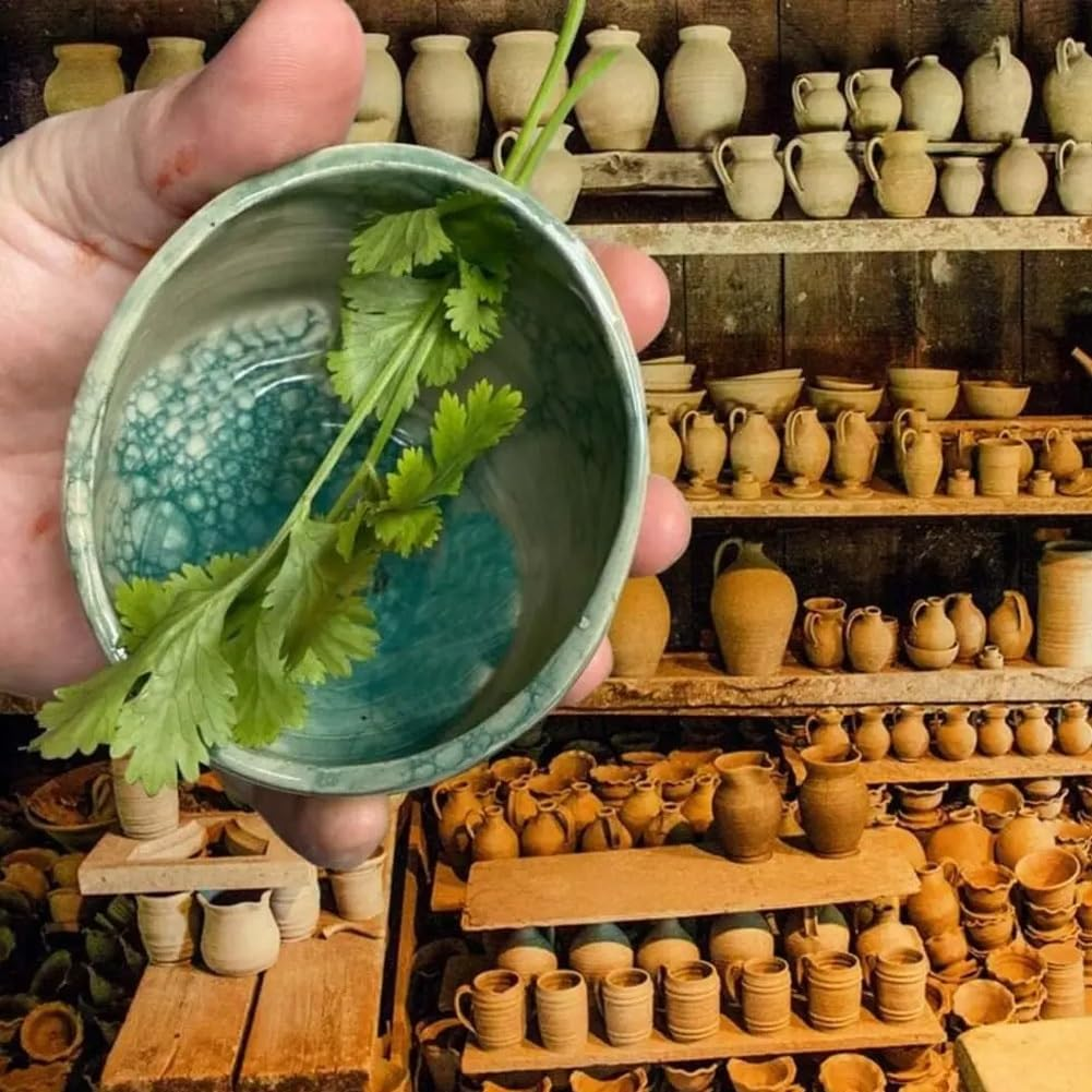 Herb Stripper Bowl, Herb Tool Stripper Bowls, Multipurpose Pottery Herbs Stripper Quick Separating Leaves and Stems, Kitchen Gadgets for Salads Cooking and Meal Prep(Green Glaze) image number 5