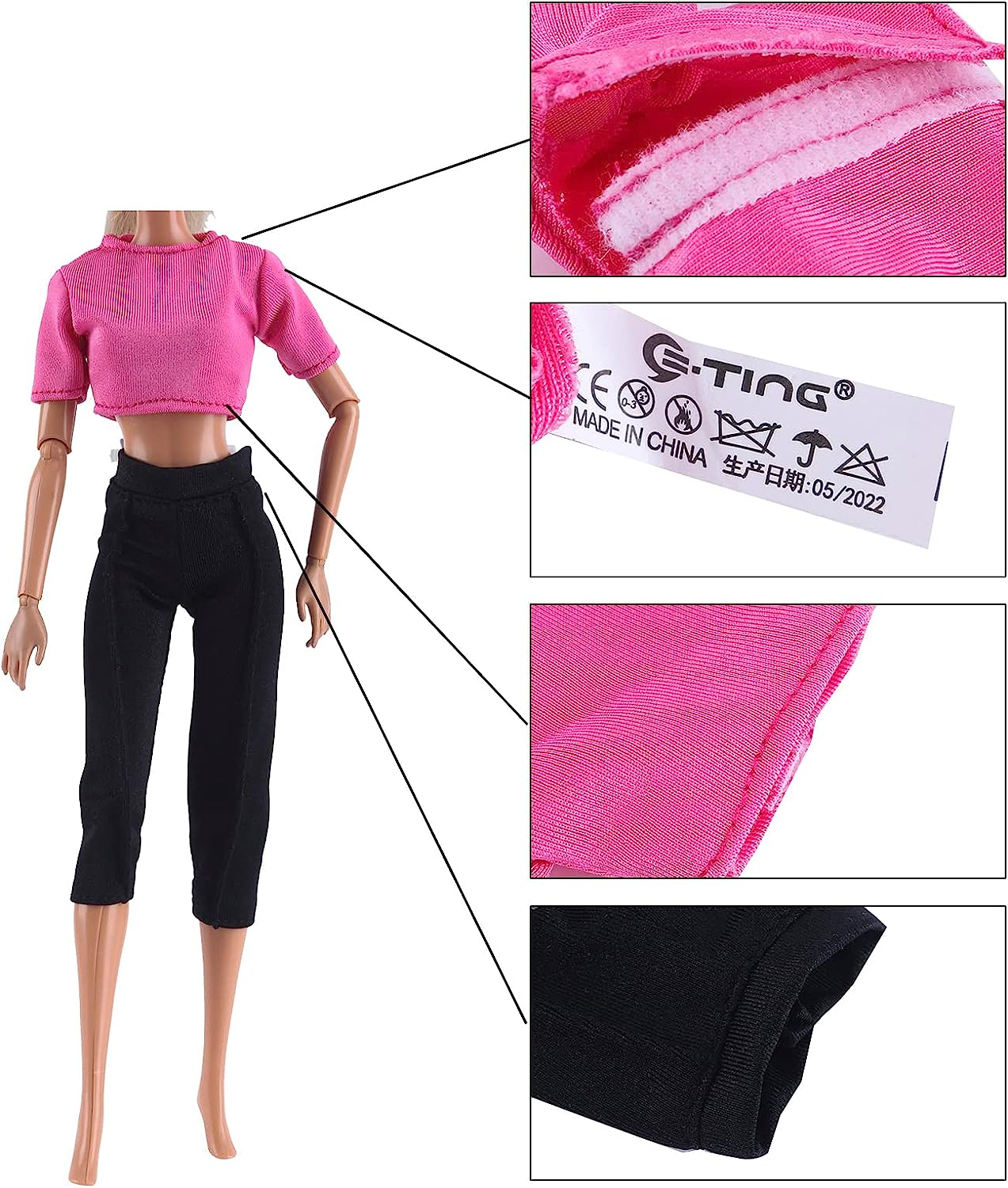 E-TING 3 Sets Yoga Clothing Pack - Gym Running Fitness Sportswear Handmade Clothes for 11.5Inches Doll image number 4