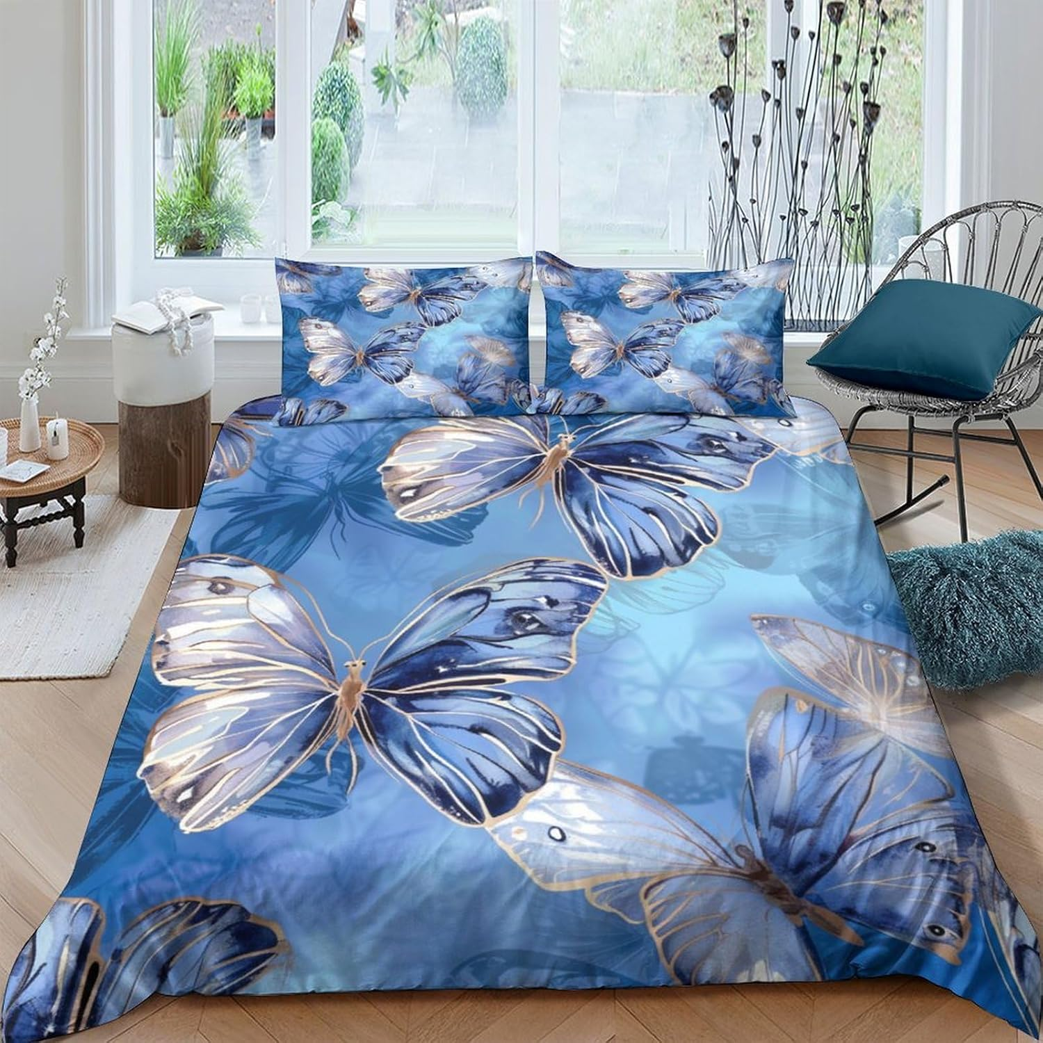 Butterfly 3D Printed Duvet Cover Set Microfiber 3 Pieces Quilt Cover Bedding Set with Pillowcases Soft Comforter Cover with Zipper for Kids Adults,Double（180X210Cm） image number 2