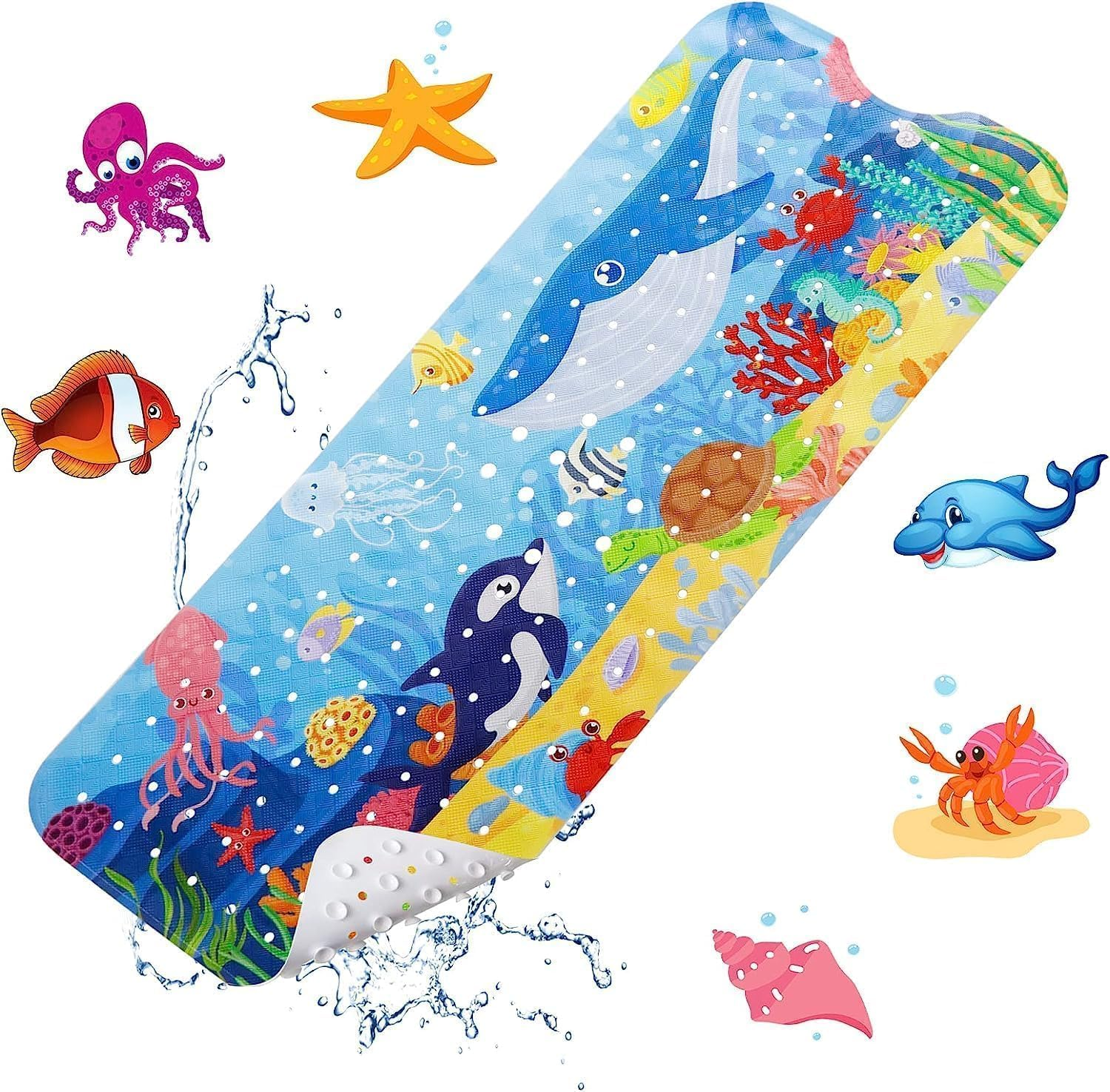 Mumoo Bear Baby Bath Mat for Tub for Kids, 40 X 16 Inch Extra Long Kid Bathtub Mat Non Slip, Cartoon Bath Tub Shower Mat anti Slip with Drain Holes and Suction Cups (Shark, 40 * 16In) image number 2