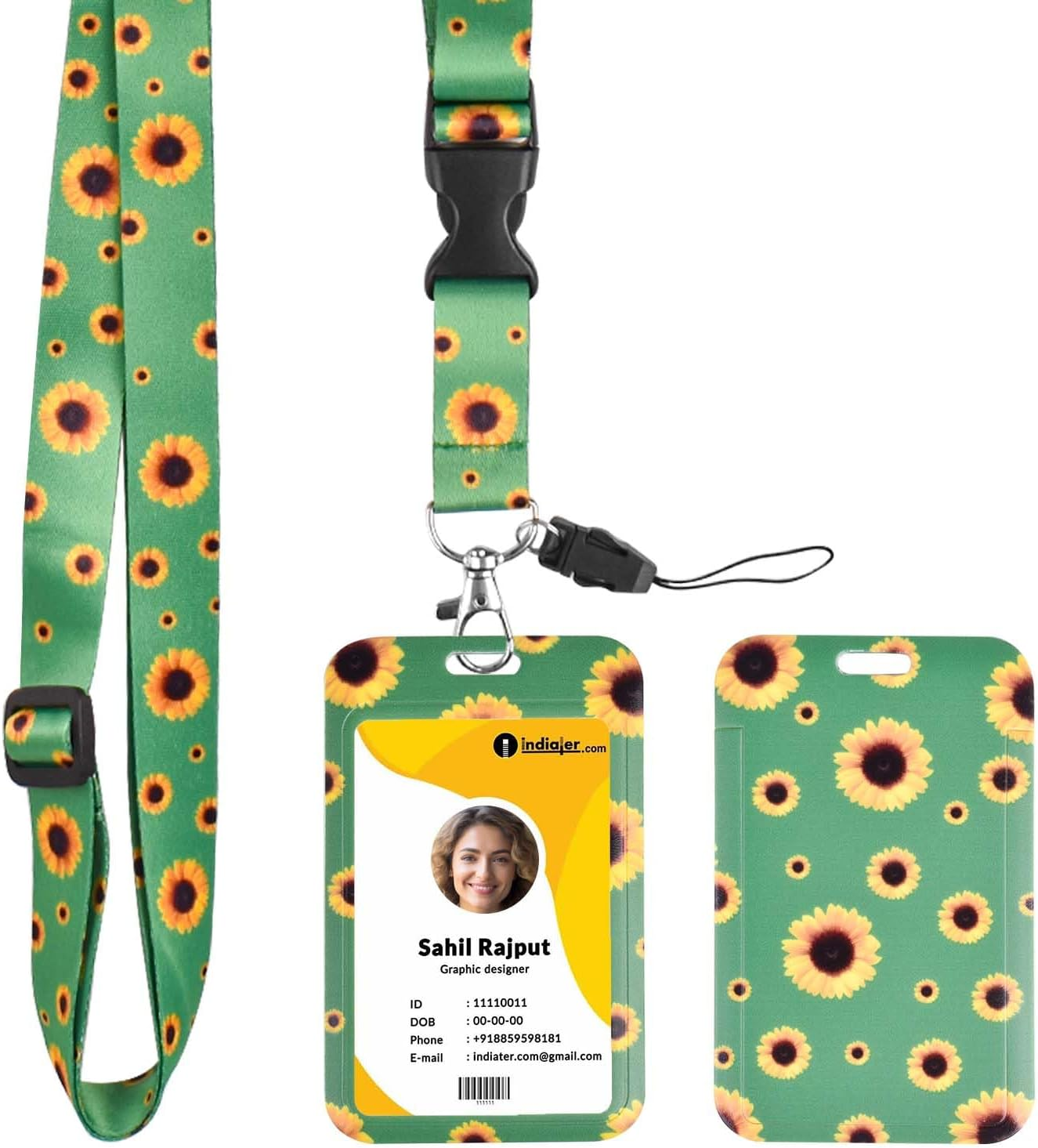 DUMING-IN ID Badge Holder with Detachable Neck Lanyard Strap, Sunflower Lanyard Hidden Disability with Card Holder, Sunflower Badge Holder for Nurse Doctor Teacher Student