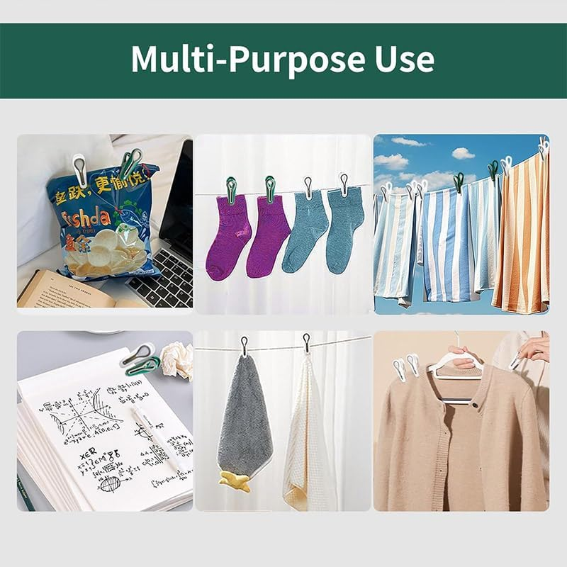 AIMALL 24 PCS Non-Marking Clothes Hanging Clips - Windproof Anti-Slip Hosiery Clips with Storage Basket for Home, Dormitory, and Household Use image number 2