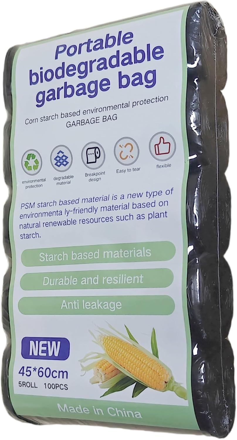 Biodegradable Trash Bags Waste Bag100Pcs, Garbage Bags 20L Kitchen Trash Bags, Small Garbage Bags, Compost Bags for Food/House/Garden (Green)