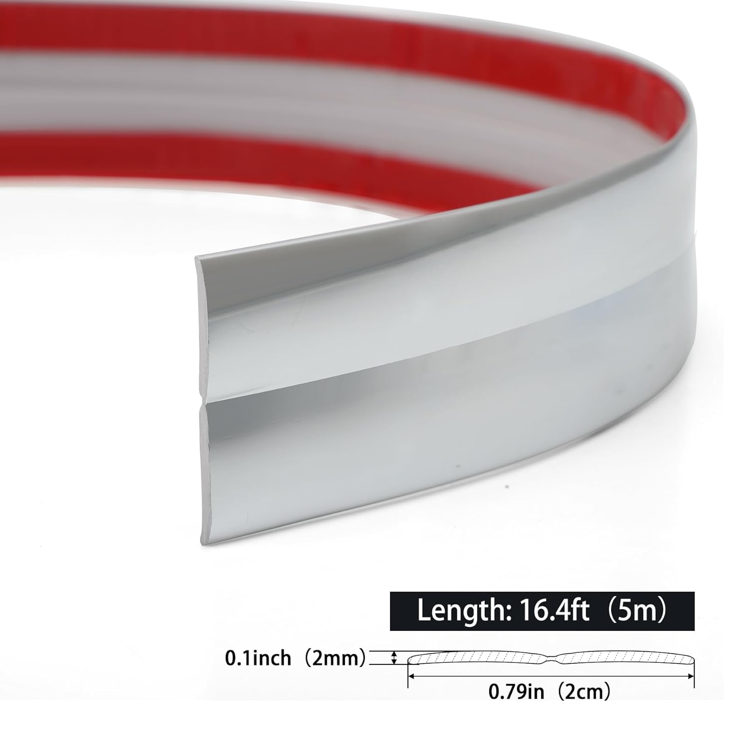 Peel and Stick Multifunctional Molding, 3-In-1 Design - Wall Trim & Corner Guards & Caulk Strip Baseboard for Floor, Table and Door Frame (Shiny Silver, 5M X 2Cm) image number 4