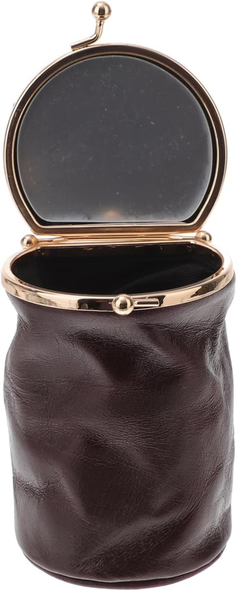 HAKIDZEL 1Pc Mini Retro Leather Makeup Bag with Mirror Portable Fashion Cosmetic Organizer for Daily Use Fits Pockets and Purses Cute Design for Easy Carrying