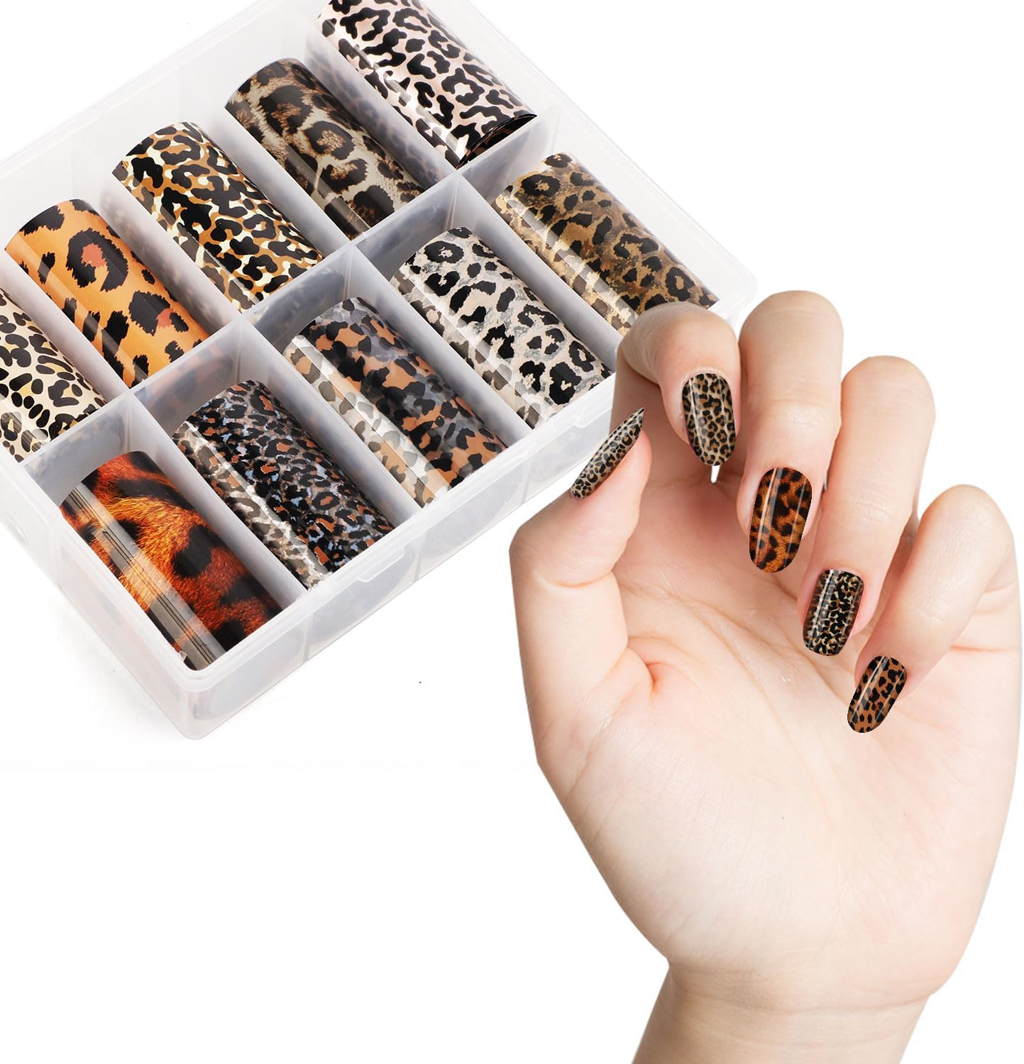 10Pcs Leopard Print Nail Stickers, Plastic Leopard Transfer Foils Decal Stylish Self Adhesive Stickers Versatile Manicure Accessories DIY Gifts for Women