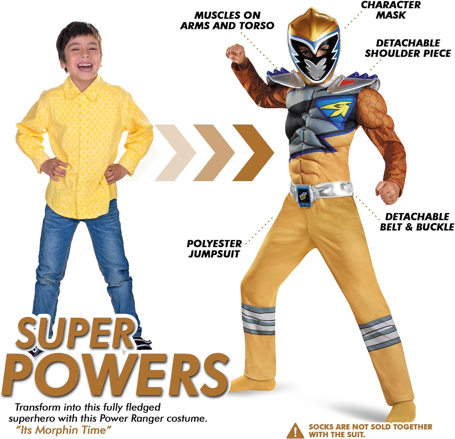Power Rangers Dino Charge Gold Classic Muscle Child Costume image number 3