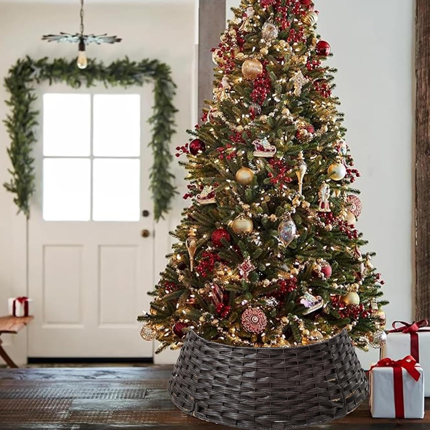 Christmas Tree Collar, Rattan Tree Collar, Holiday Home Decor, Christmas Decor, Tree Ring Basket, Festive Decorations, Seasonal Decor, Elegant Design, Materials, Easy to Assemble image number 2