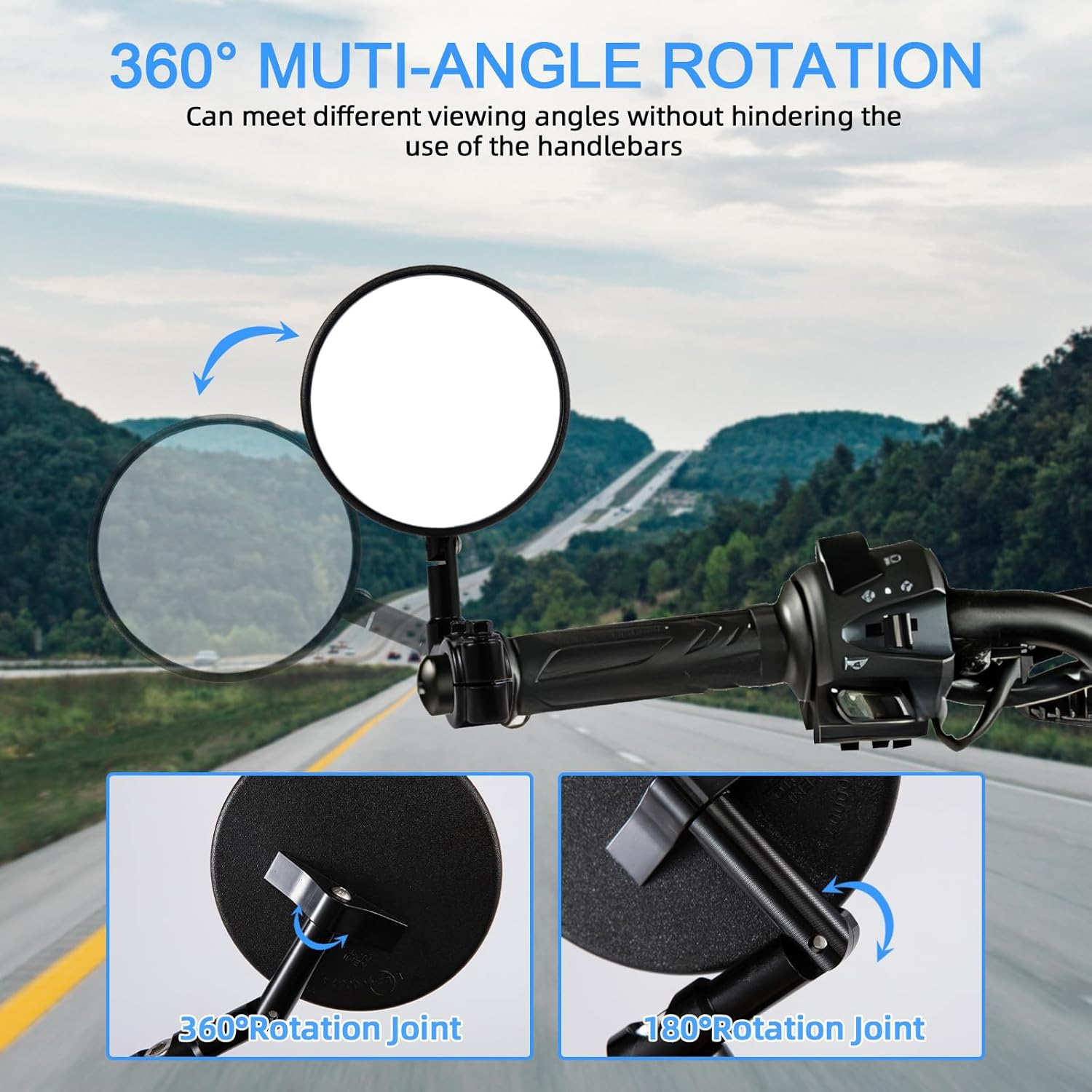 Motorcycle Mirrors Universal, Bar End Mirrors Motorcycle, E24 Certified, 360&deg; Rotatable, Fits Handlebar Diameters from 22Mm and 25.4Mm, Fits Most Motorcycles, Bicycles, ATV (Style B) image number 4