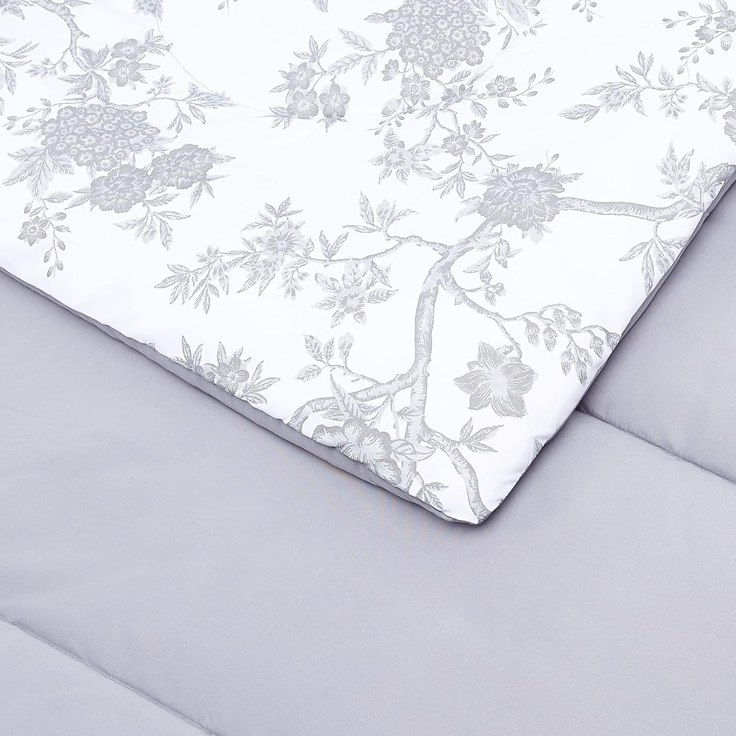 Amazon Basics 8-Piece Ultra-Soft Microfiber Bed-In-A-Bag Comforter Bedding Set - King, Grey Chinoiserie image number 1