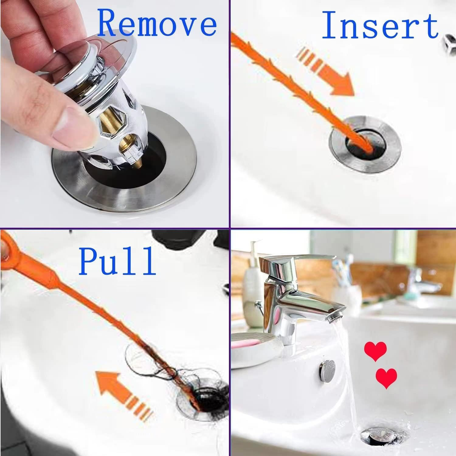 Hair Snake Tool Drain Opener Hair Clog Remover Sink Snake, 6Pcs Drain Clog Remover Tool, Drain Cleaner Hair Clog Remover, Shower Drain Clog Remover Tool, Sink Snake, Drain Hair Remover, 20 Inch/50Cm image number 4