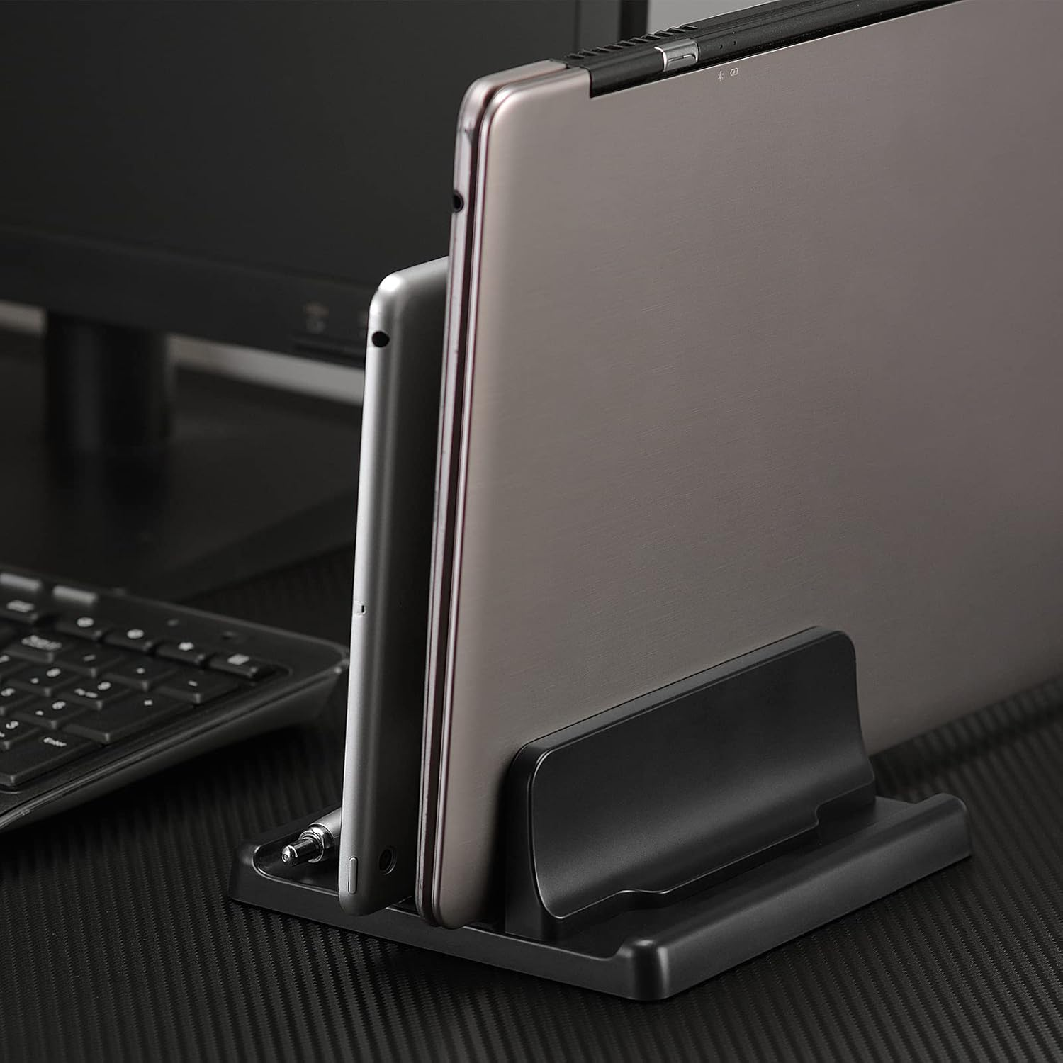 Adjustable Vertical Laptop Stand 4 Slots,Premium ABS Plastic Laptop Holder Space-Saving Fits All Laptops (Black) PC115 image number 1