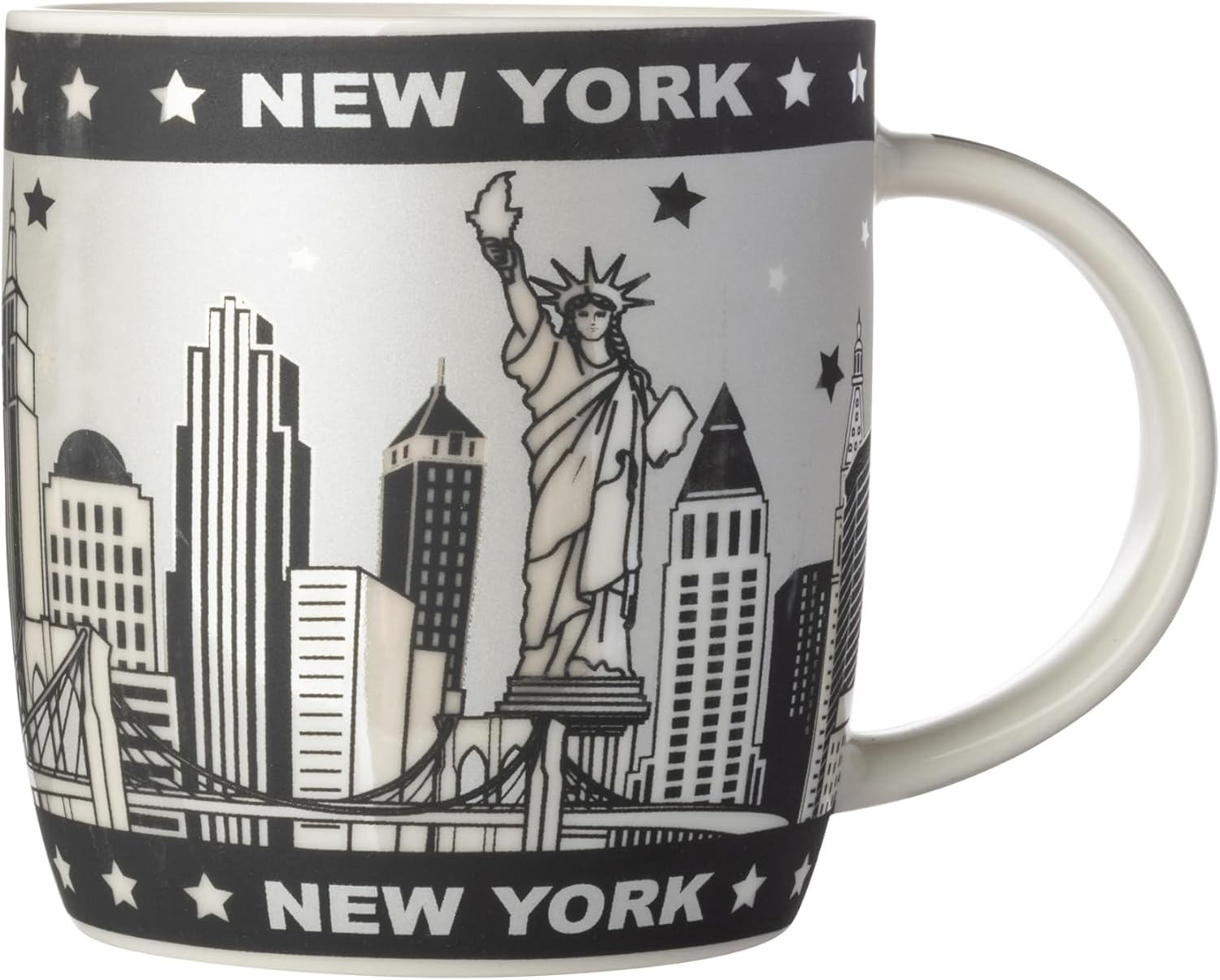 Artisan Owl New York Skyline with Brooklyn Bridge Bone China Mug - Iconic New York Design, Perfect for Coffee Lovers (Black & White) image number 1
