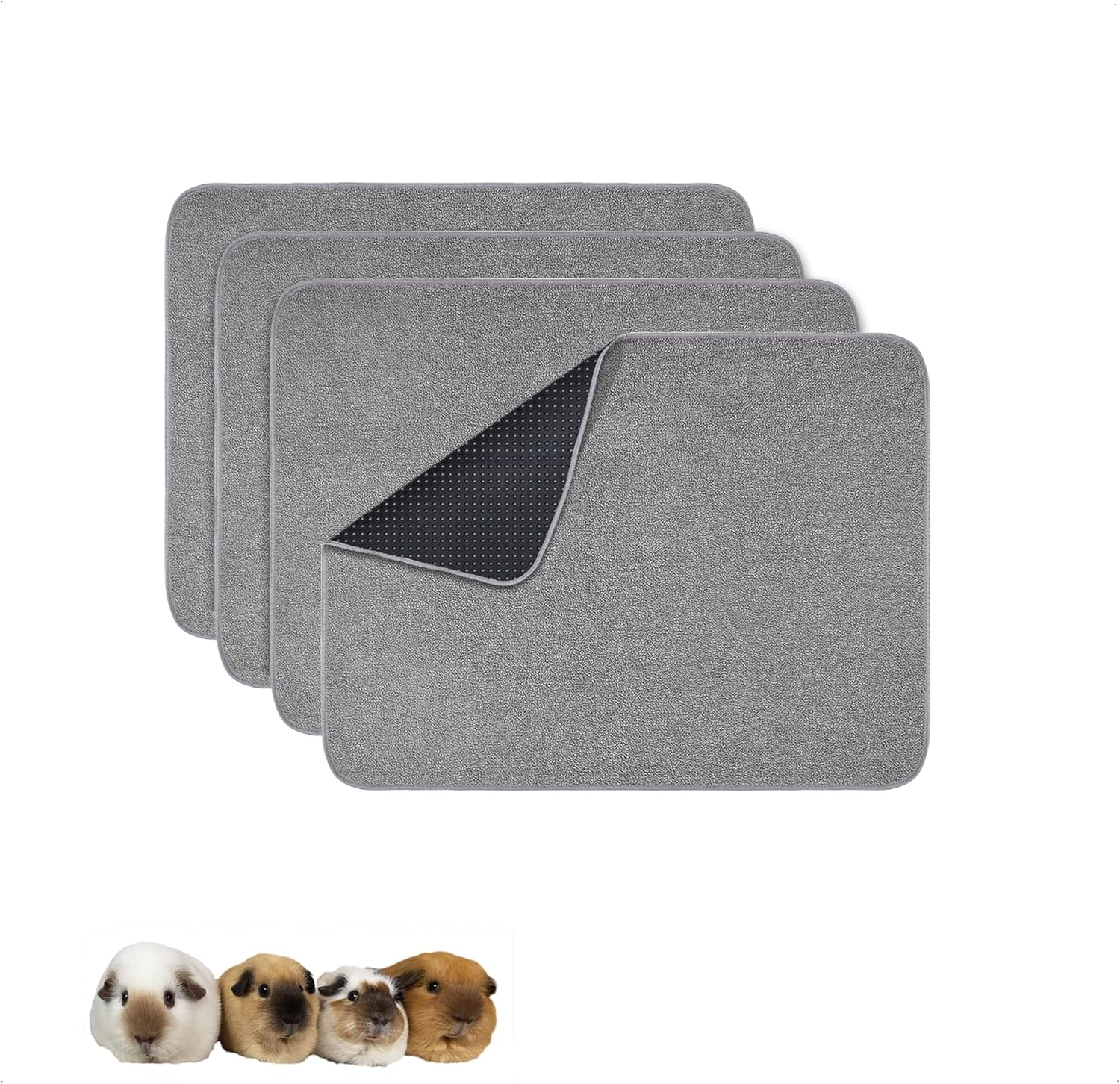 GINIDEAR Guinea Pig Cage Liner, 4 Pack - Washable, Reusable, Leakproof Fleece Bedding Pads for Small Animals with Anti-Slip Bottom - for Midwest Kitchen/17X23 Area, Gray image number 5