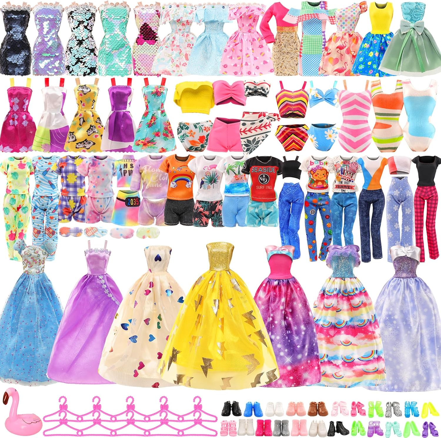 Barwa 44 Accessories for 11.5 Inch Girl Dolls: 3 Fashion Dresses + 3 Long Dresses + 3 Mini Dresses + 3 Tops + 3 Pants + 2 Swimsuits + 27 Accessories (Doll NOT Included) image number 5
