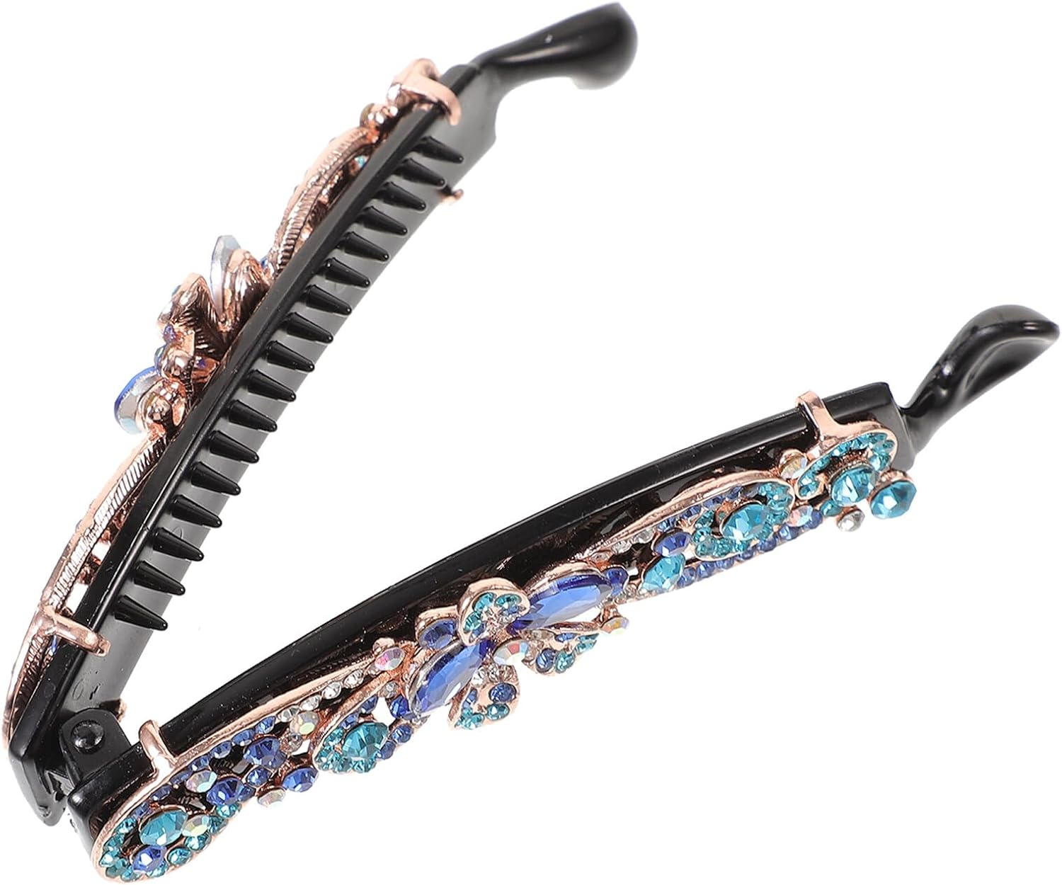 DRESSOOS Elegant Floral Rhinestone Hair Clip for Women and Banana Clip with Blue Crystal Design Decorative Accessory for Wedding Party Prom Birthday and Everyday Styling image number 2